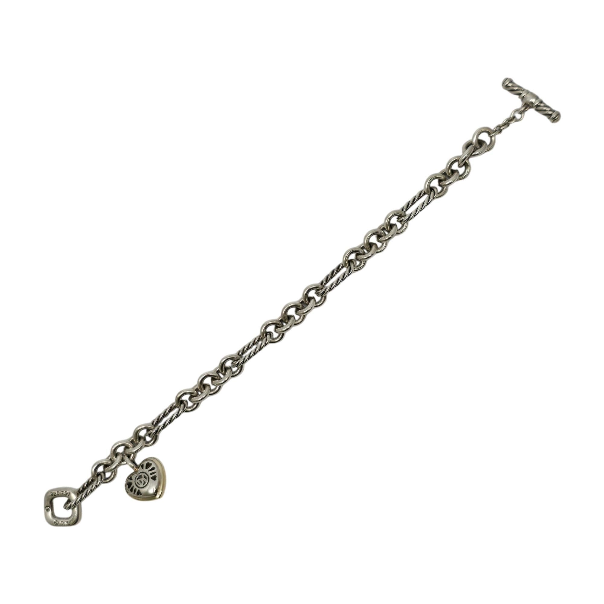Women's David Yurman Sterling Silver 18K Gold Cable Heart Charm Toggle Bracelet #19855