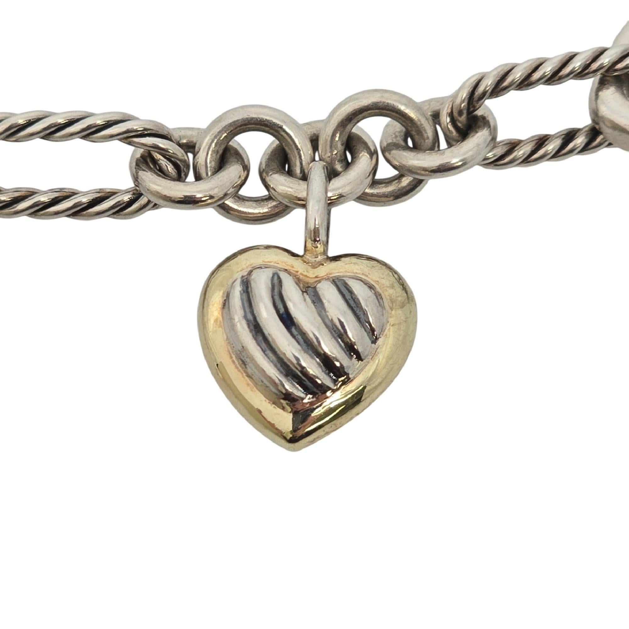 David Yurman Sterling Silver 18K Gold Cable Heart Charm Toggle Bracelet #19855 2