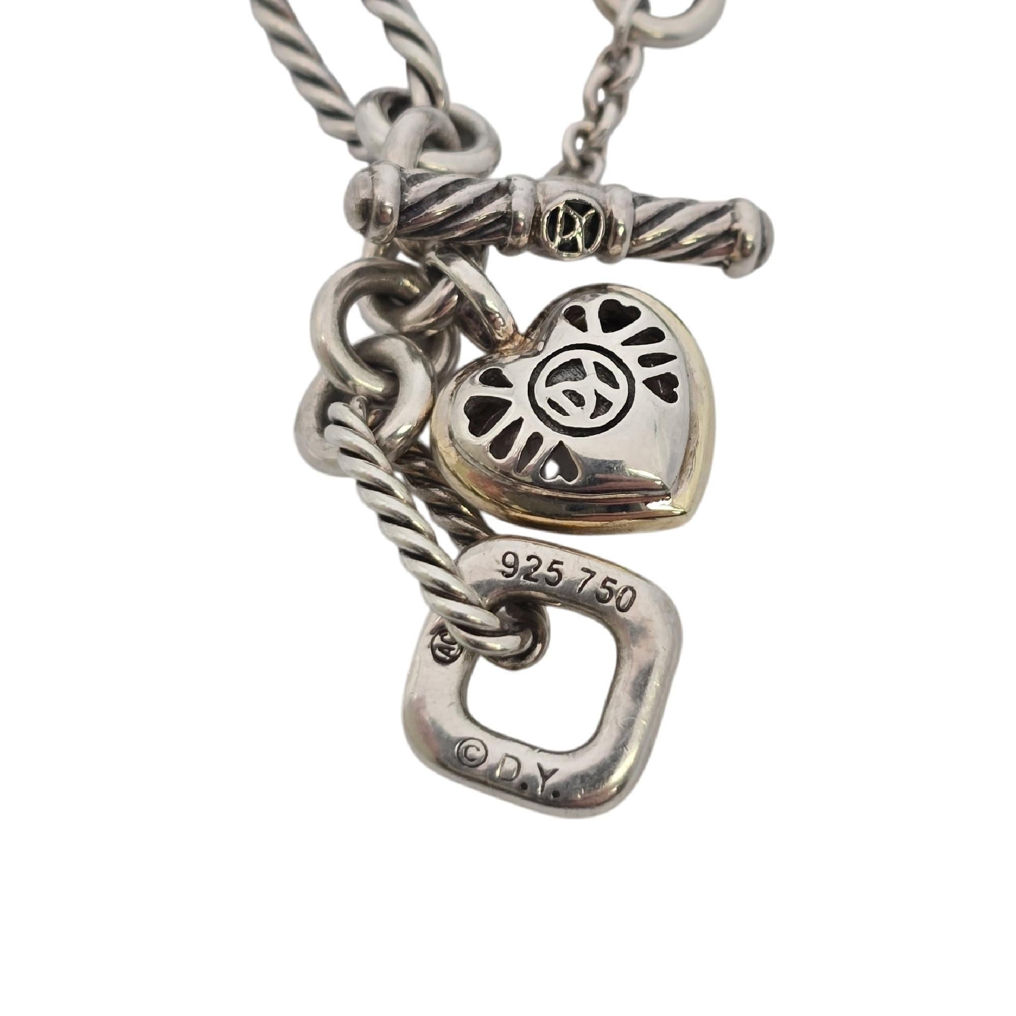 David Yurman Sterling Silver 18K Gold Cable Heart Charm Toggle Bracelet #19855 4