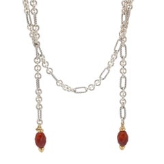 David Yurman Sterling Silver 18K Gold Carnelian Cable Link Lariat Chain Necklace