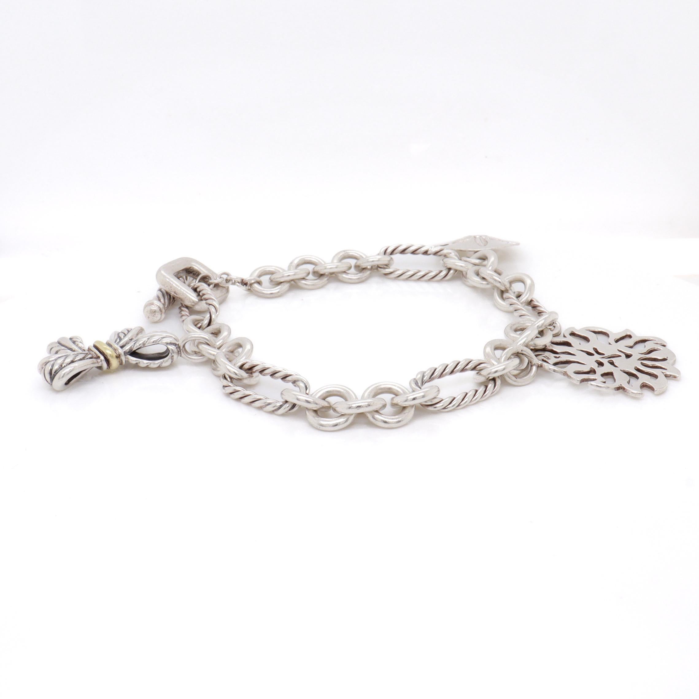 David Yurman Sterling Silver & 18K Gold Charm Bracelet with Assorted Charms For Sale 5