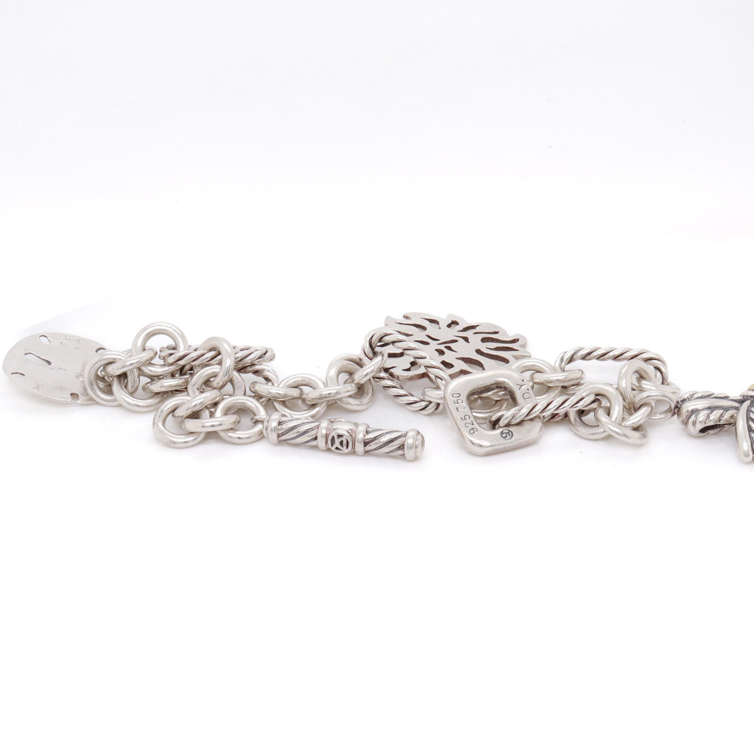 David Yurman Sterling Silver & 18K Gold Charm Bracelet with Assorted Charms For Sale 9