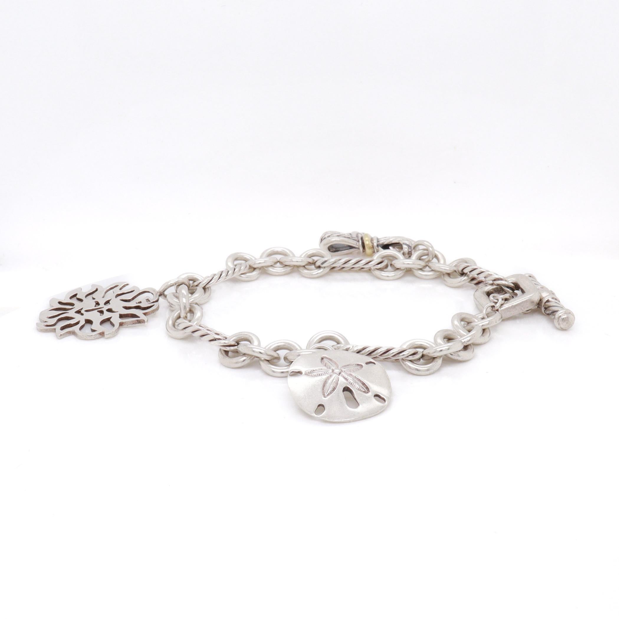 David Yurman Sterling Silver & 18K Gold Charm Bracelet with Assorted Charms For Sale 3