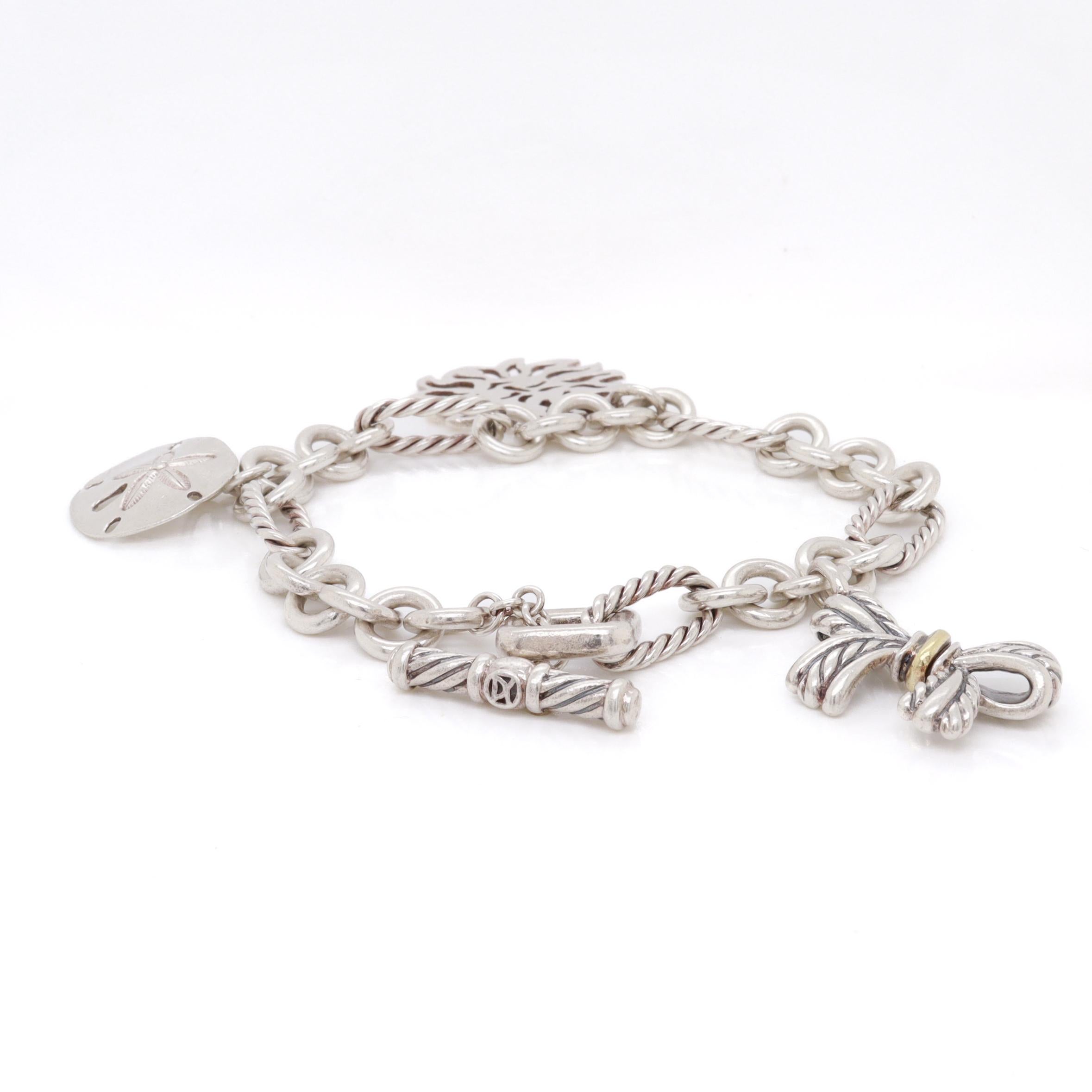 David Yurman Sterling Silver & 18K Gold Charm Bracelet with Assorted Charms For Sale 4