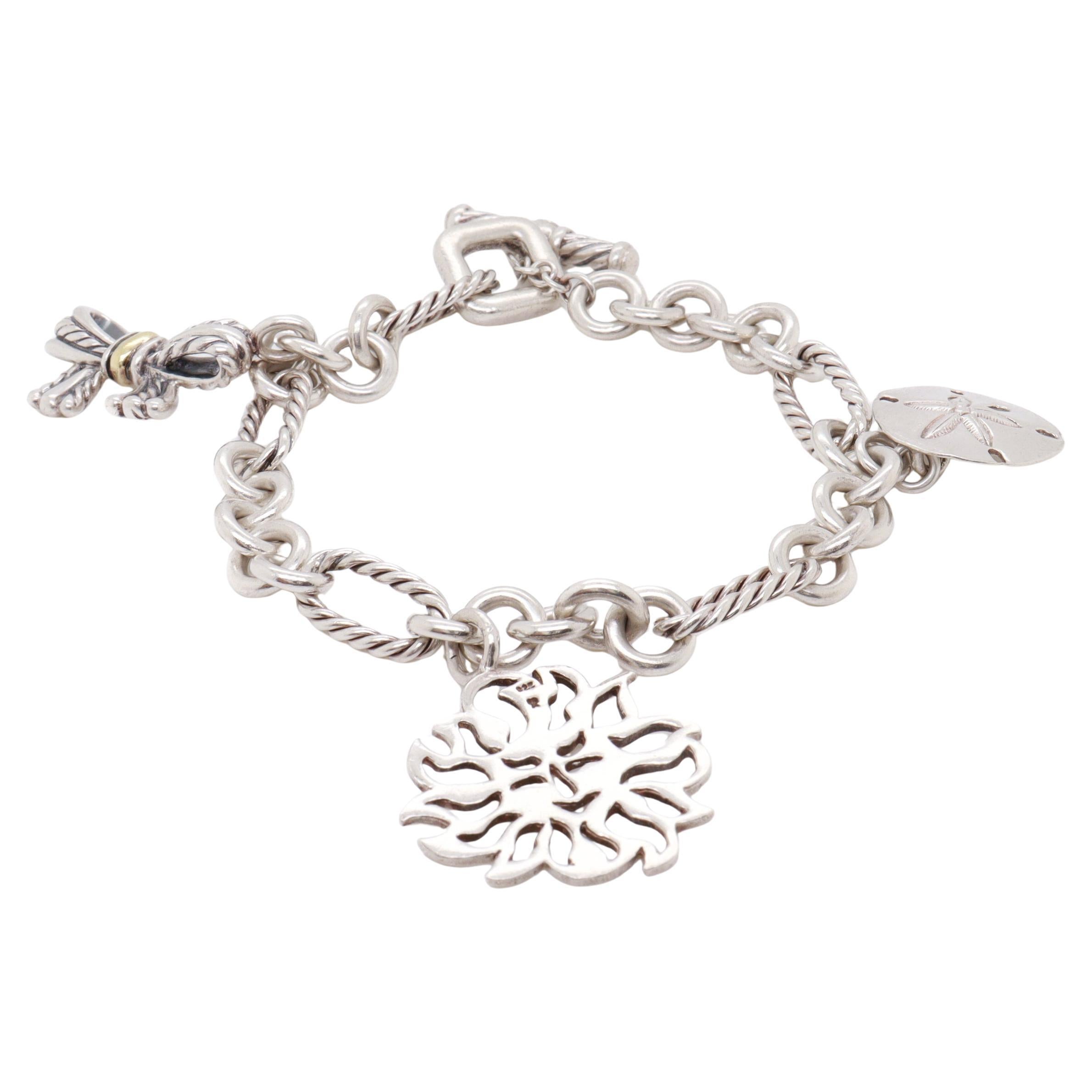David Yurman Sterling Silver & Gold 18K Charm Bracelet with Assorted Charms (Bracelet à breloques en argent sterling et en or 18 carats)