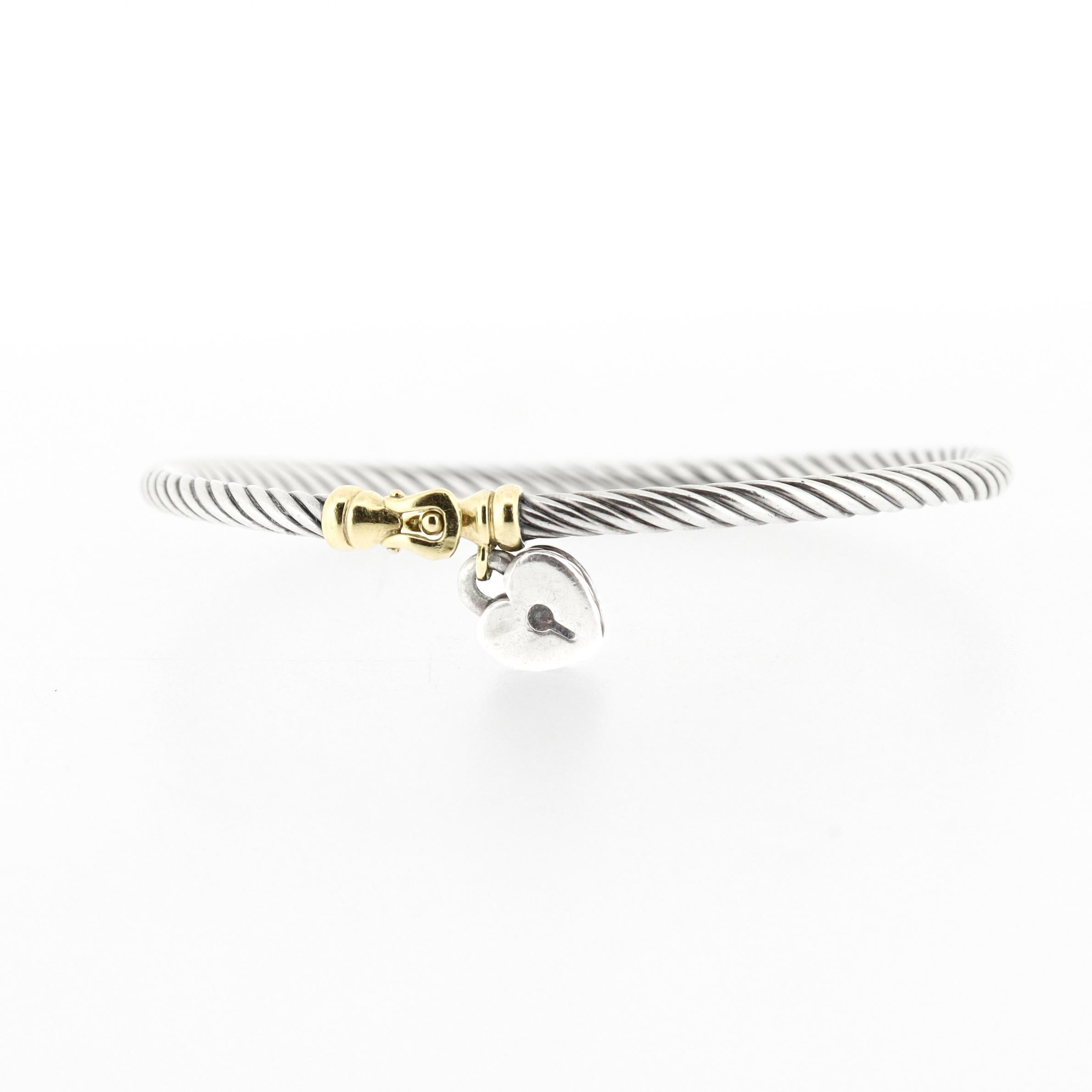 David Yurman Sterling Silver & 18K Gold Heart Locket Bracelet, 3mm For Sale 5