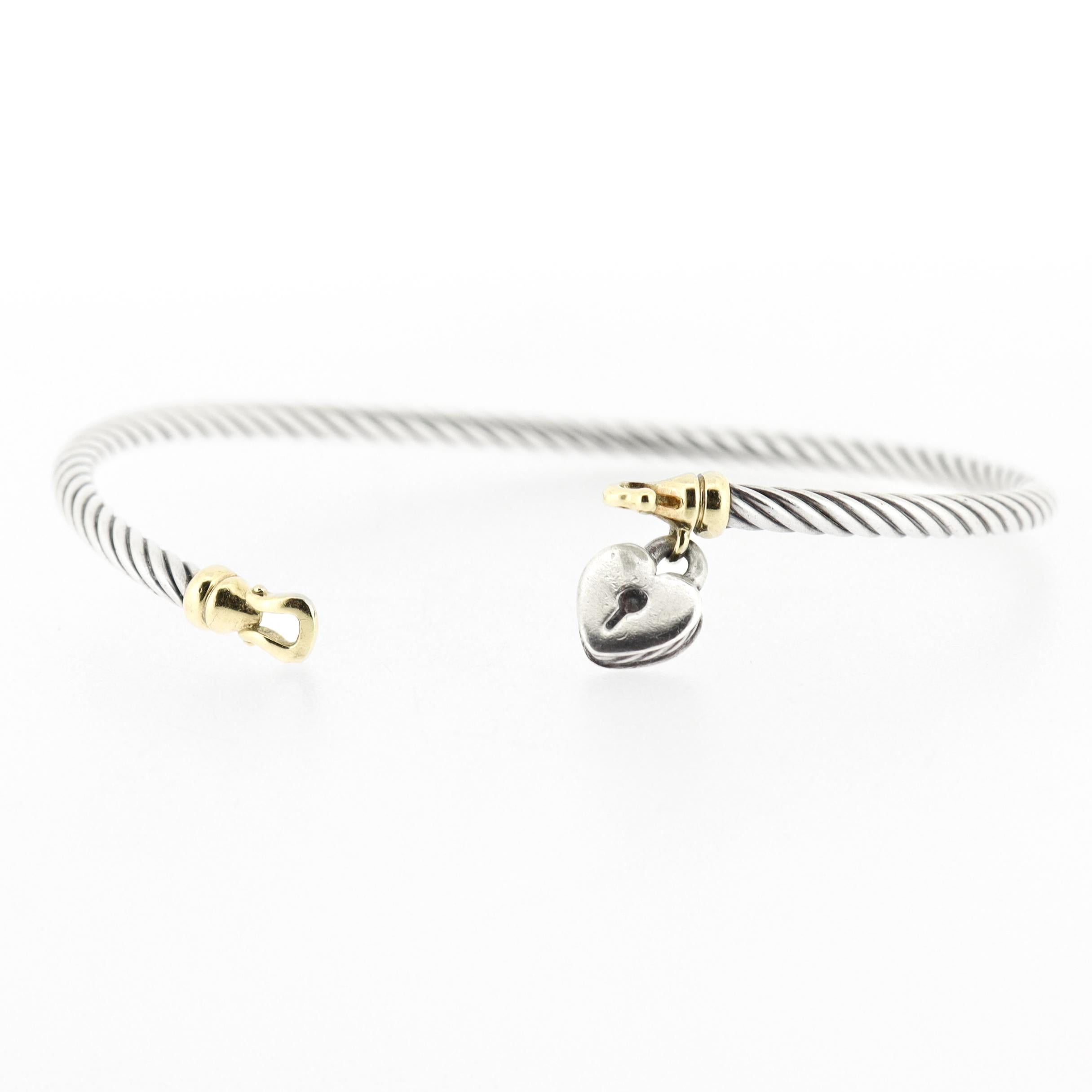 David Yurman Sterling Silver & 18K Gold Heart Locket Bracelet, 3mm For Sale 6