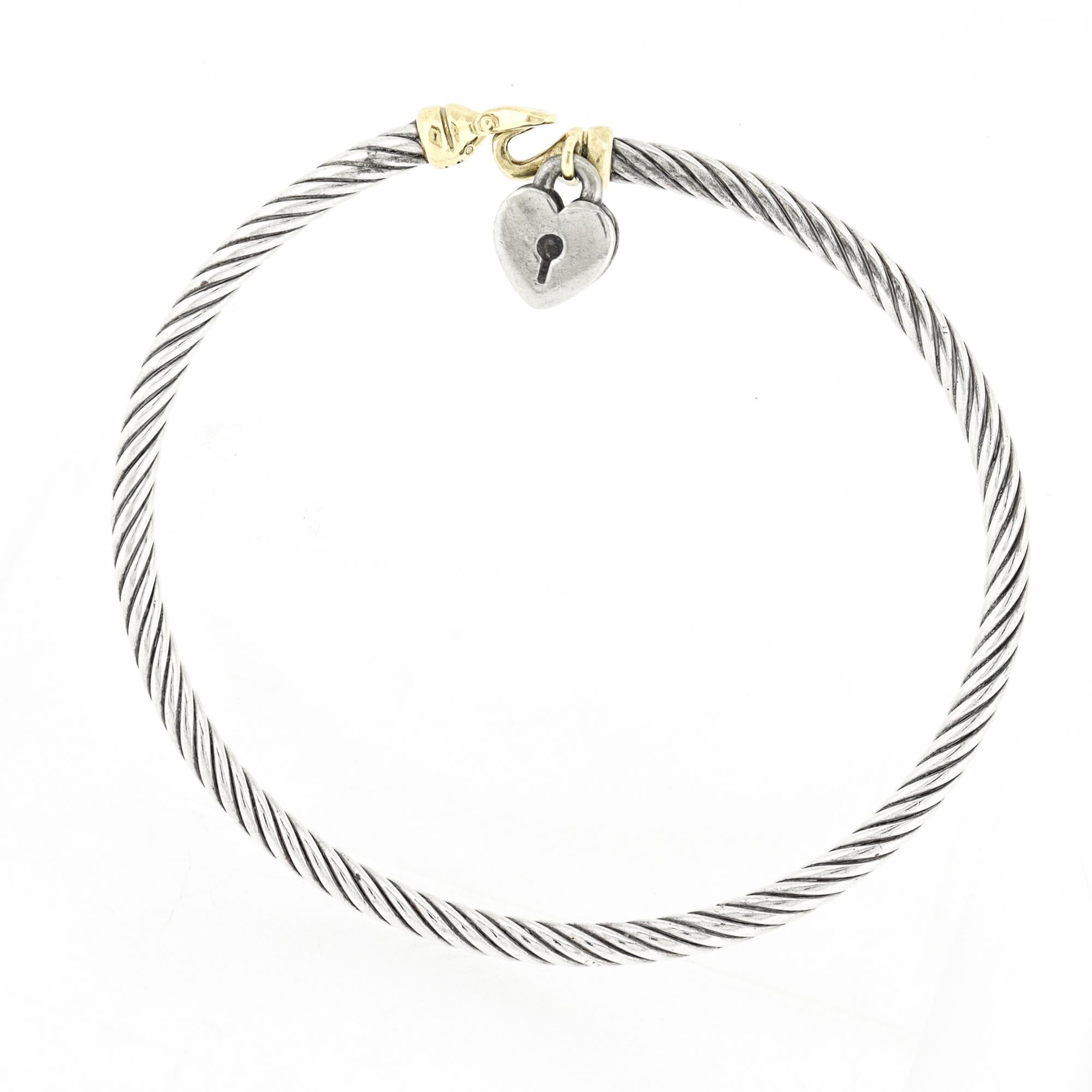 Women's David Yurman Sterling Silver & 18K Gold Heart Locket Bracelet, 3mm For Sale