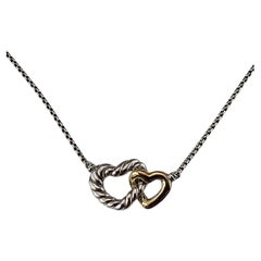 David Yurman Sterling Silver/18K Goldes Interlocking Heart Necklace w/Box #24811 (collier de cœurs entrelacés en argent et en or)
