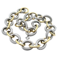 David Yurman Sterling Silber 18k Gold große Kabel Link W / Hidden Verschluss Halskette