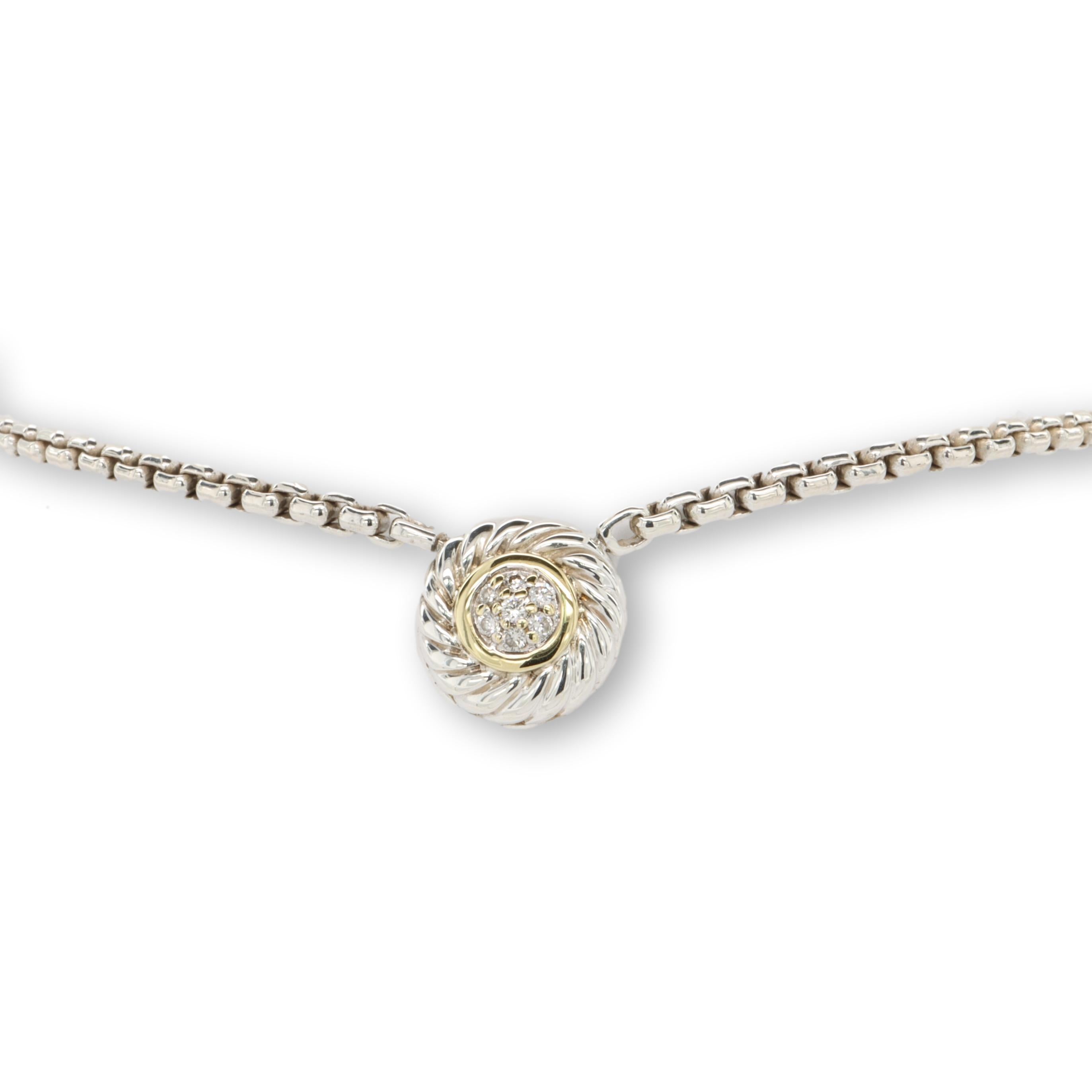 David Yurman Sterling Silber 18K Gold Pave Diamant Kabel-Halskette mit Cookie-Anhänger (Zeitgenössisch)