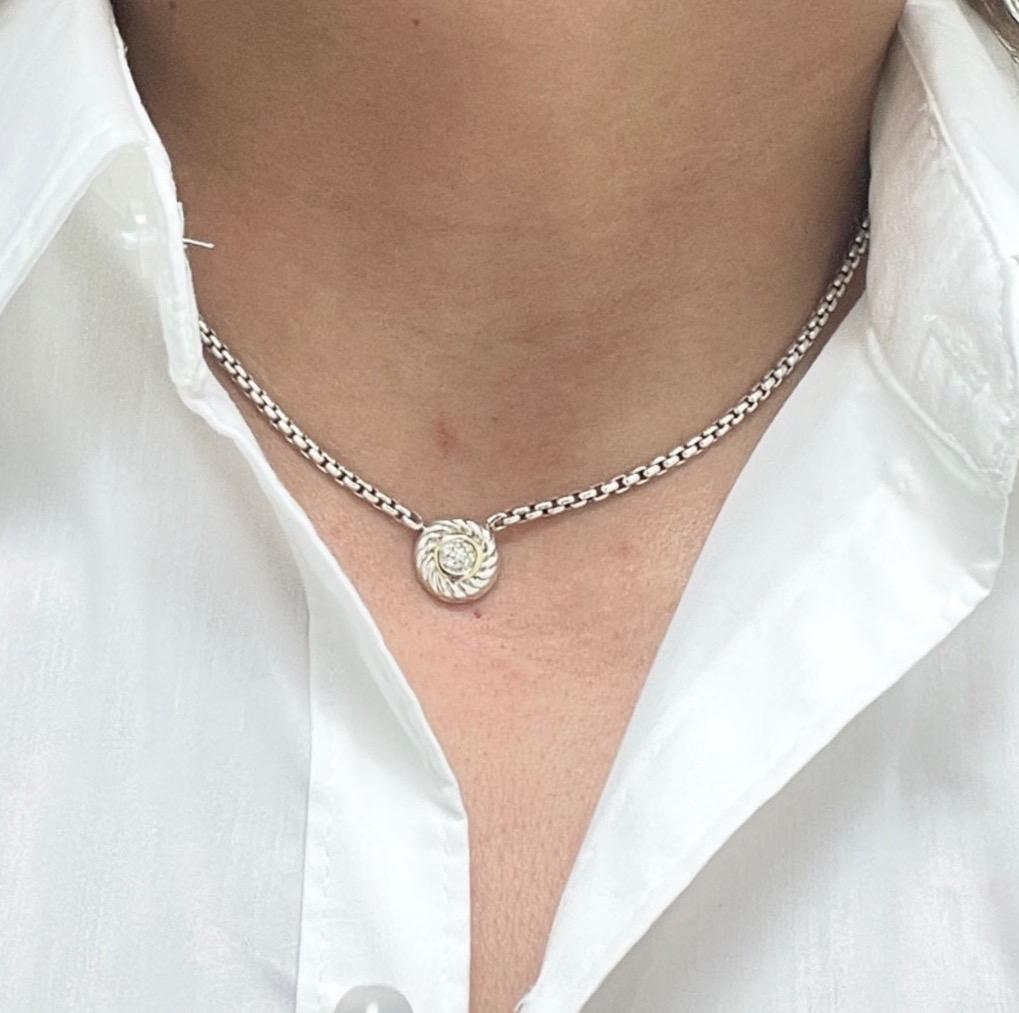 David Yurman Sterling Silber 18K Gold Pave Diamant Kabel-Halskette mit Cookie-Anhänger 1