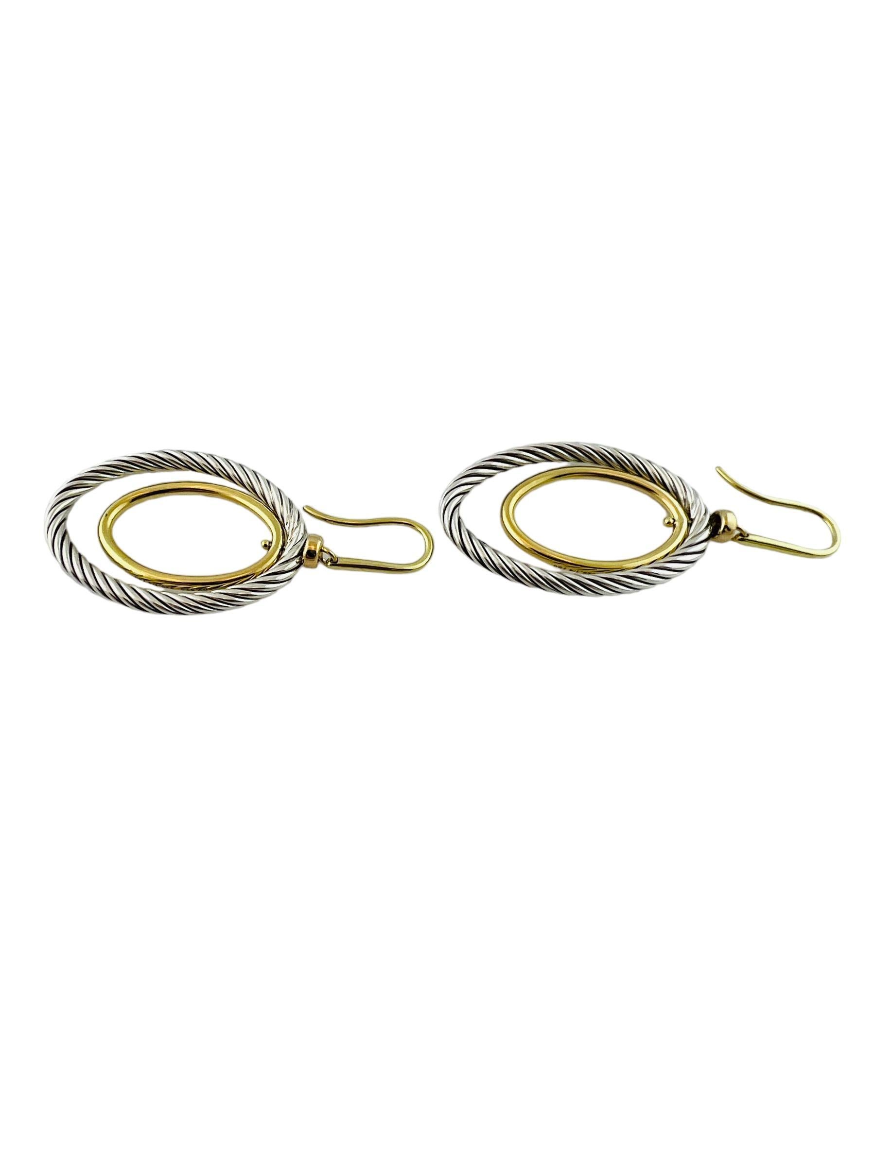 David Yurman Sterling Silver 18K Gold Plated Double Oval Dangle Earrings with Pouch

These earrings feature one 18K gold plated oval hoop inside a sterling cable hoop.

Earrings are approx. 1 1/4