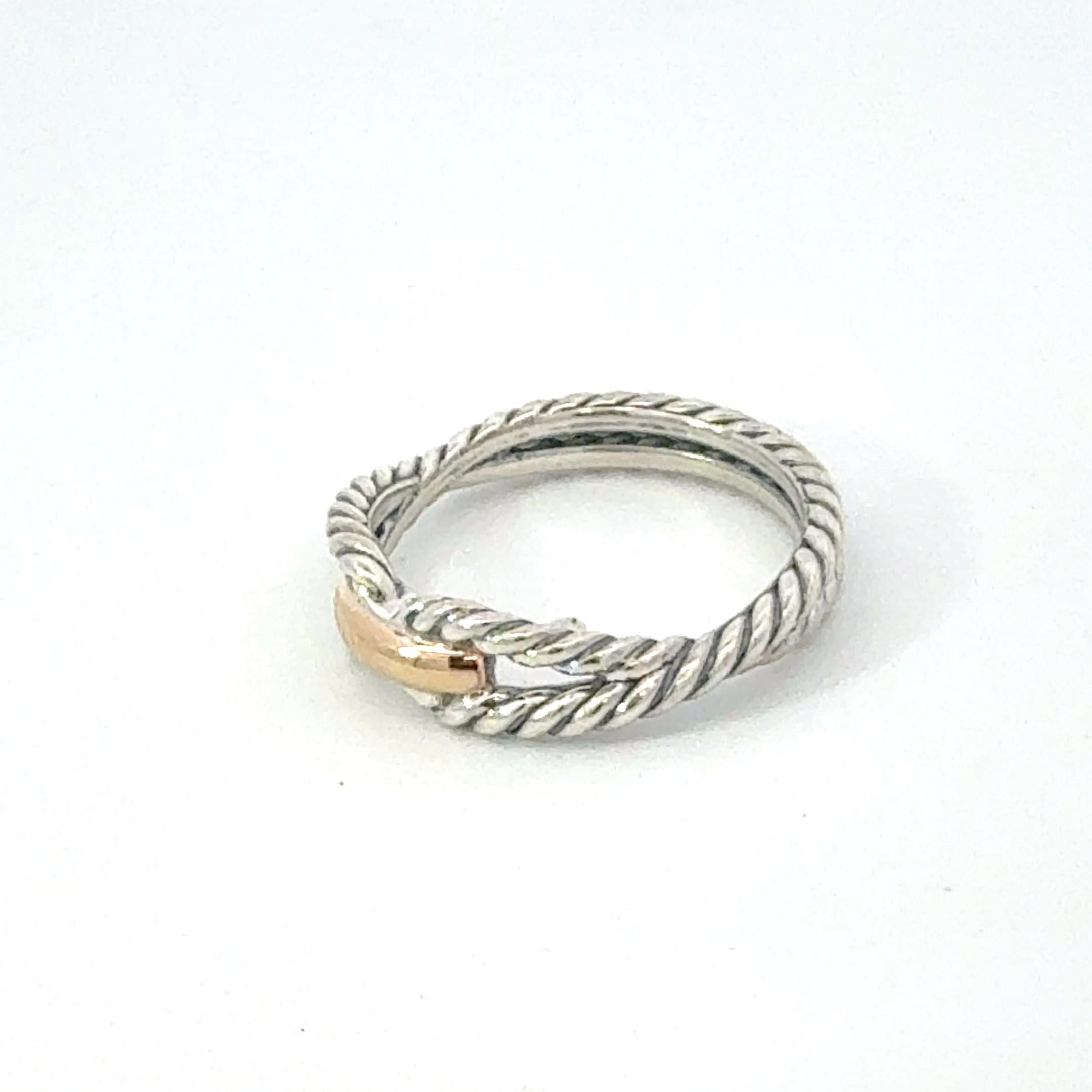 Donna David Yurman Sterling Silver 18k Gold Ring Size 7 Estate in vendita