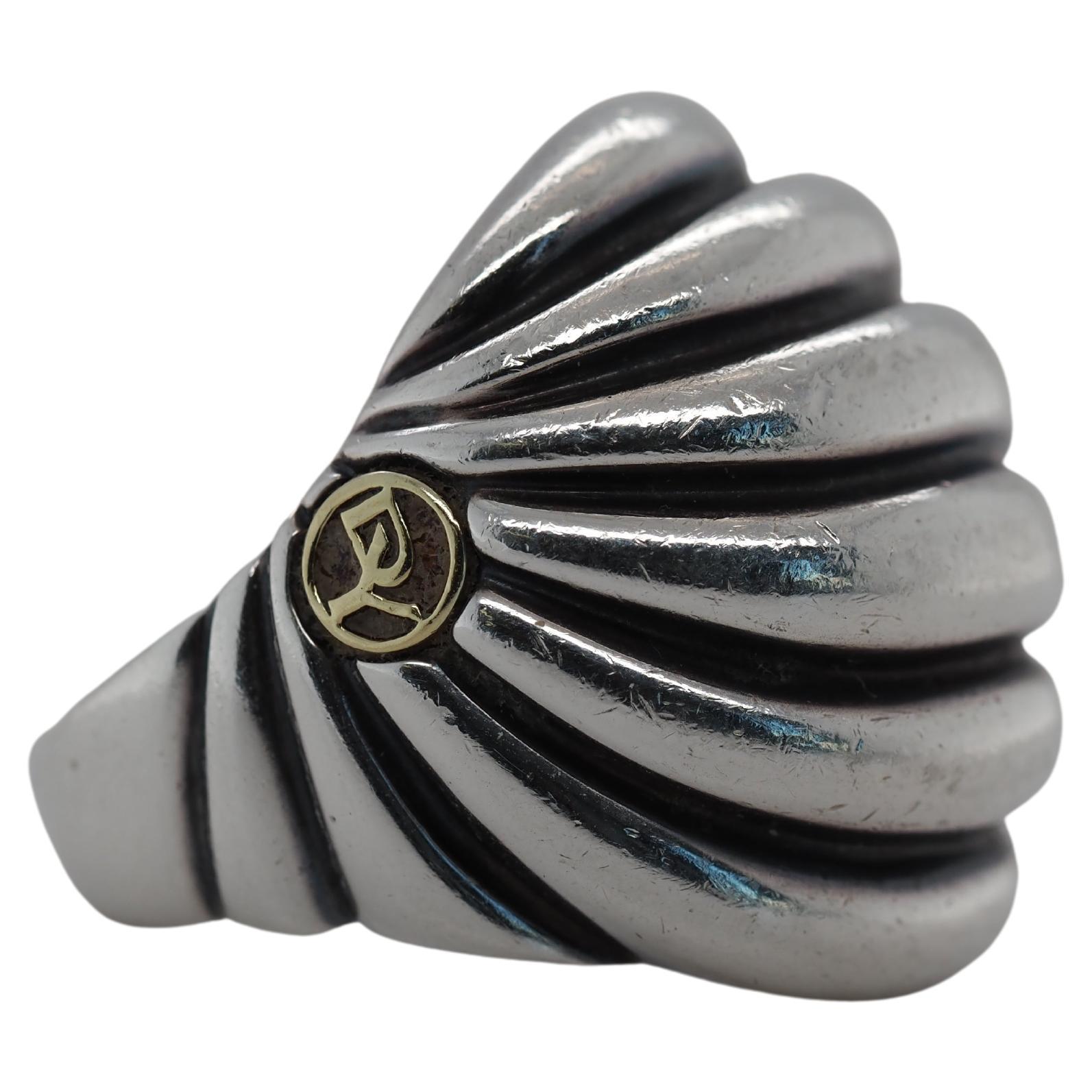 David Yurman Sterling Silver & 18k Gold Swirl Ring For Sale