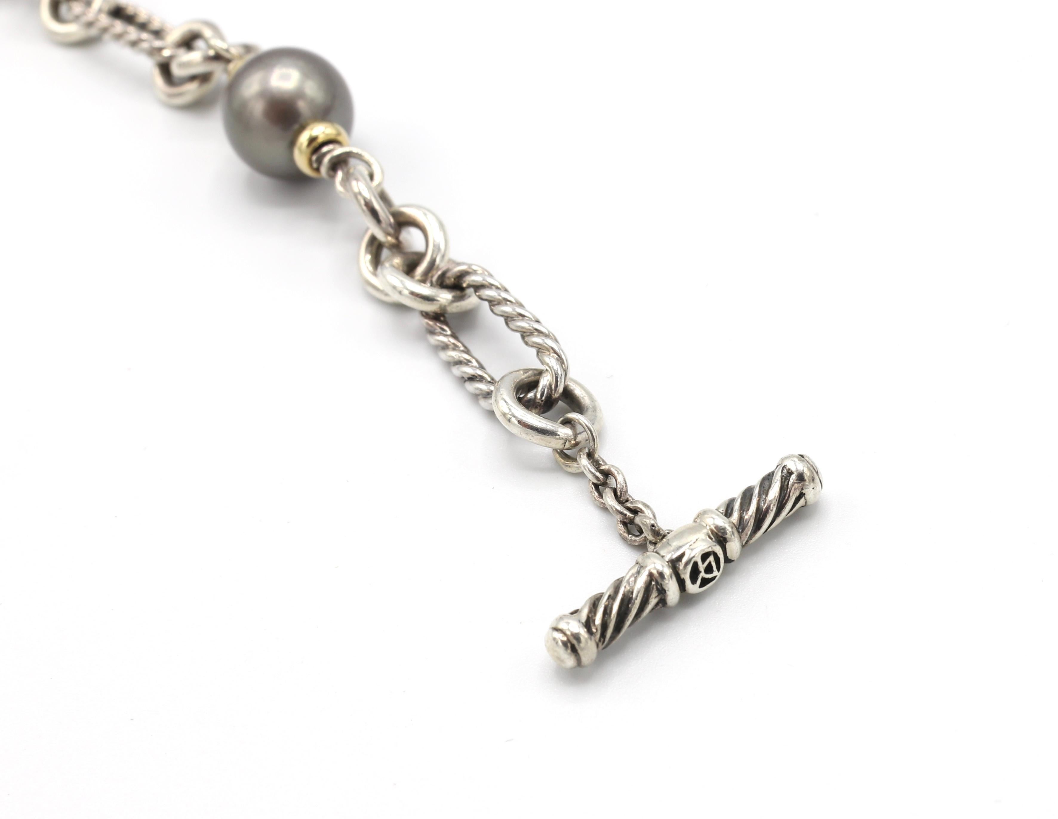 Contemporary David Yurman Sterling Silver & 18 Karat Gold Tahitian Pearl Figaro Link Bracelet