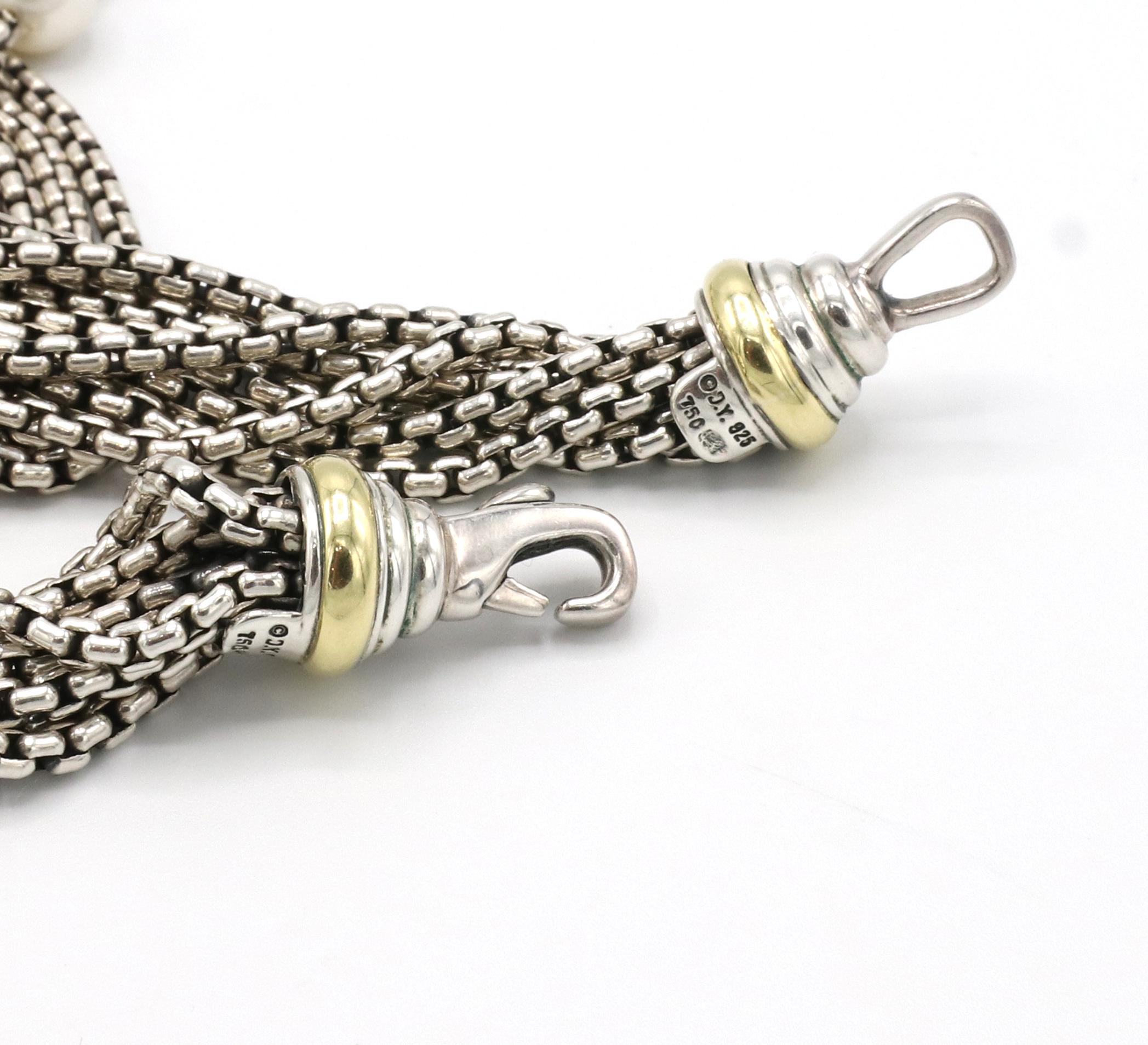 David Yurman: 18 Karat Sterlingsilber Halskette mit mehrreihiger Kette, Perle und Onyxperlen Damen im Angebot