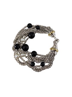 David Yurman Bracciale in argento sterling 18 carati con perle e onice a più fili con scatola #25110