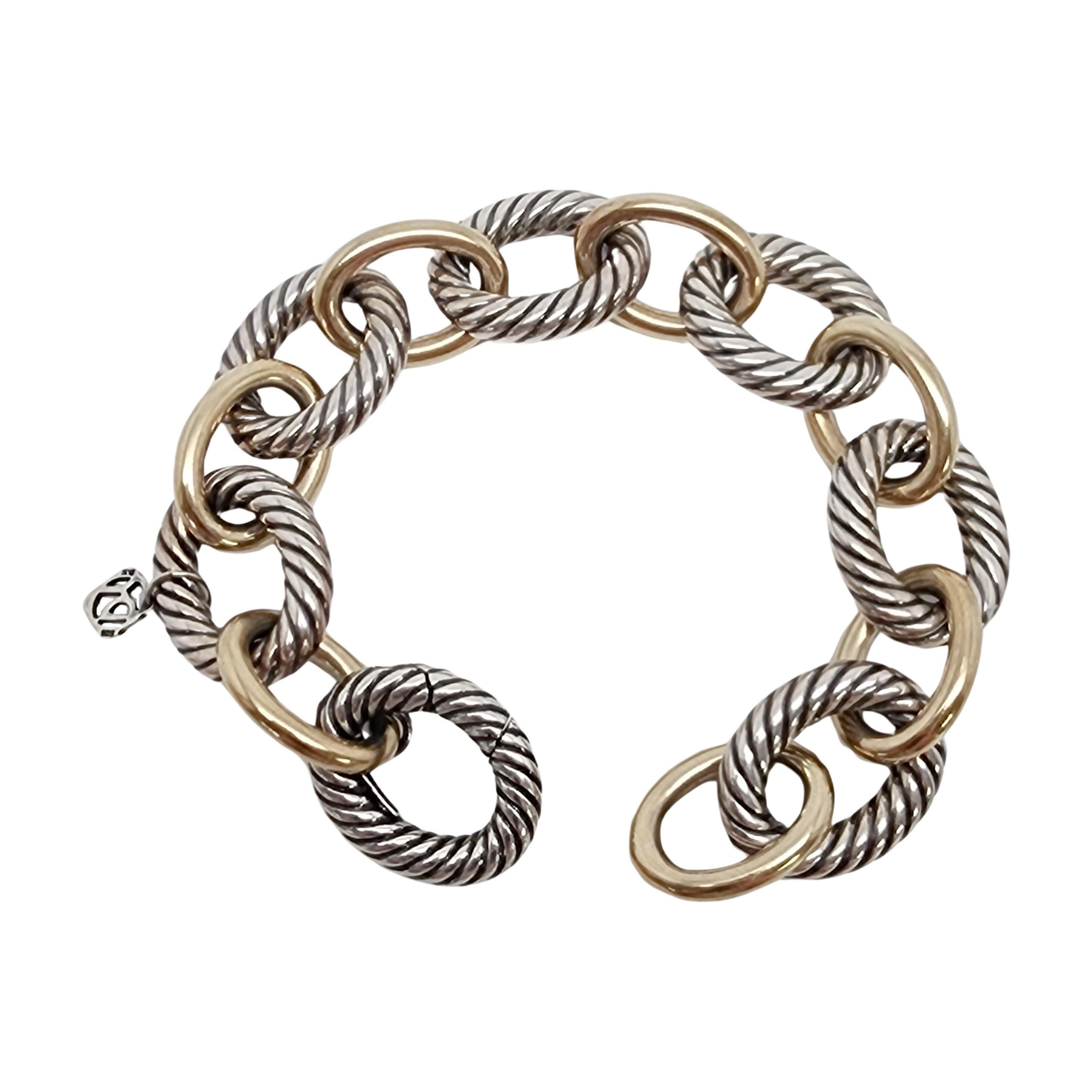David Yurman Sterling Silver 18K Plated Oval Link 18mm Bracelet #16058 In Good Condition For Sale In Washington Depot, CT