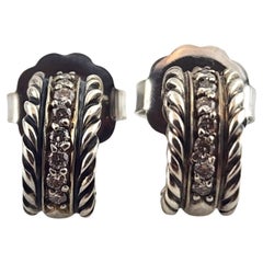David Yurman, mini-créoles en argent sterling, or blanc 18 carats et diamants n° 18555