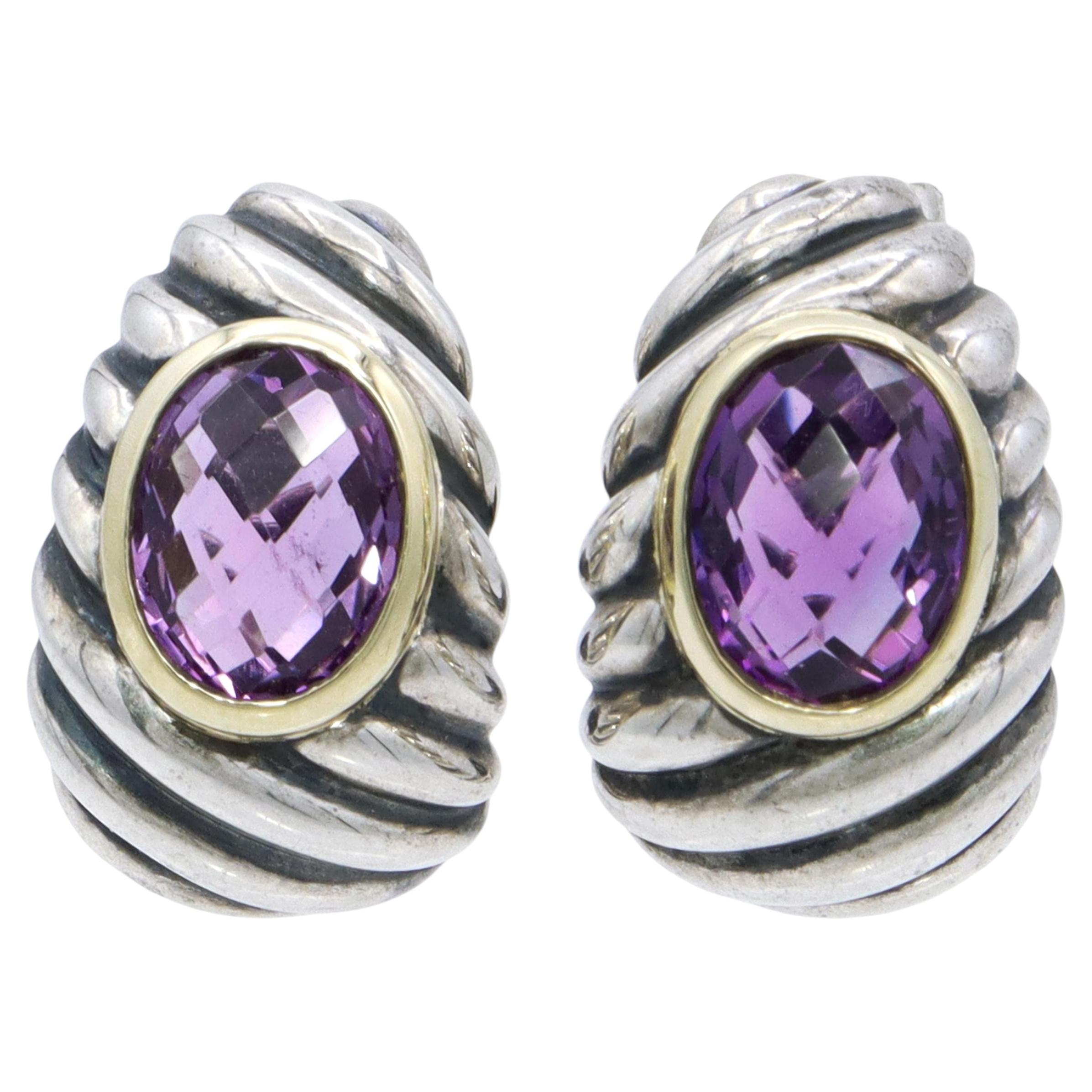 Pre-owned David Yurman Sterling Silver 18k Yellow Gold Amethyst Earrings