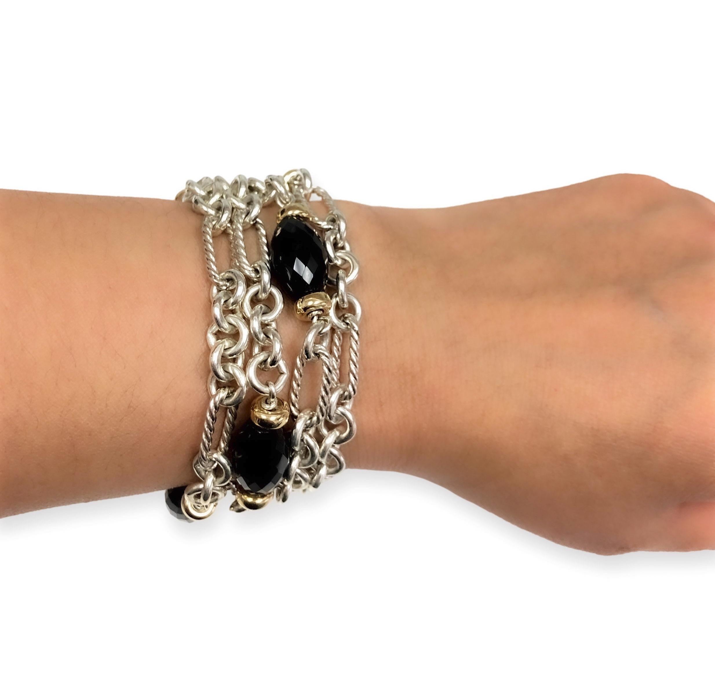 Bead David Yurman Sterling Silver 18k Yellow Gold Bijoux Dujour Onyx Silver Bracelet For Sale