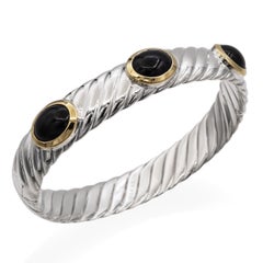 David Yurman Sterling Silver & 18K Yellow Gold Black Onyx Cable Bangle Bracelet