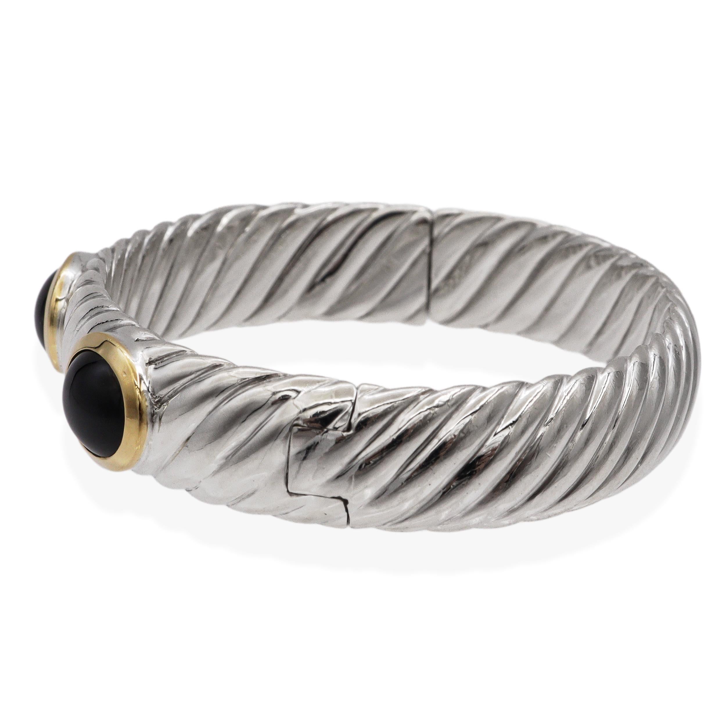 David Yurman Bracciale con cavo in argento sterling e oro giallo 18 carati con onice nero In condizioni buone in vendita a New York, NY