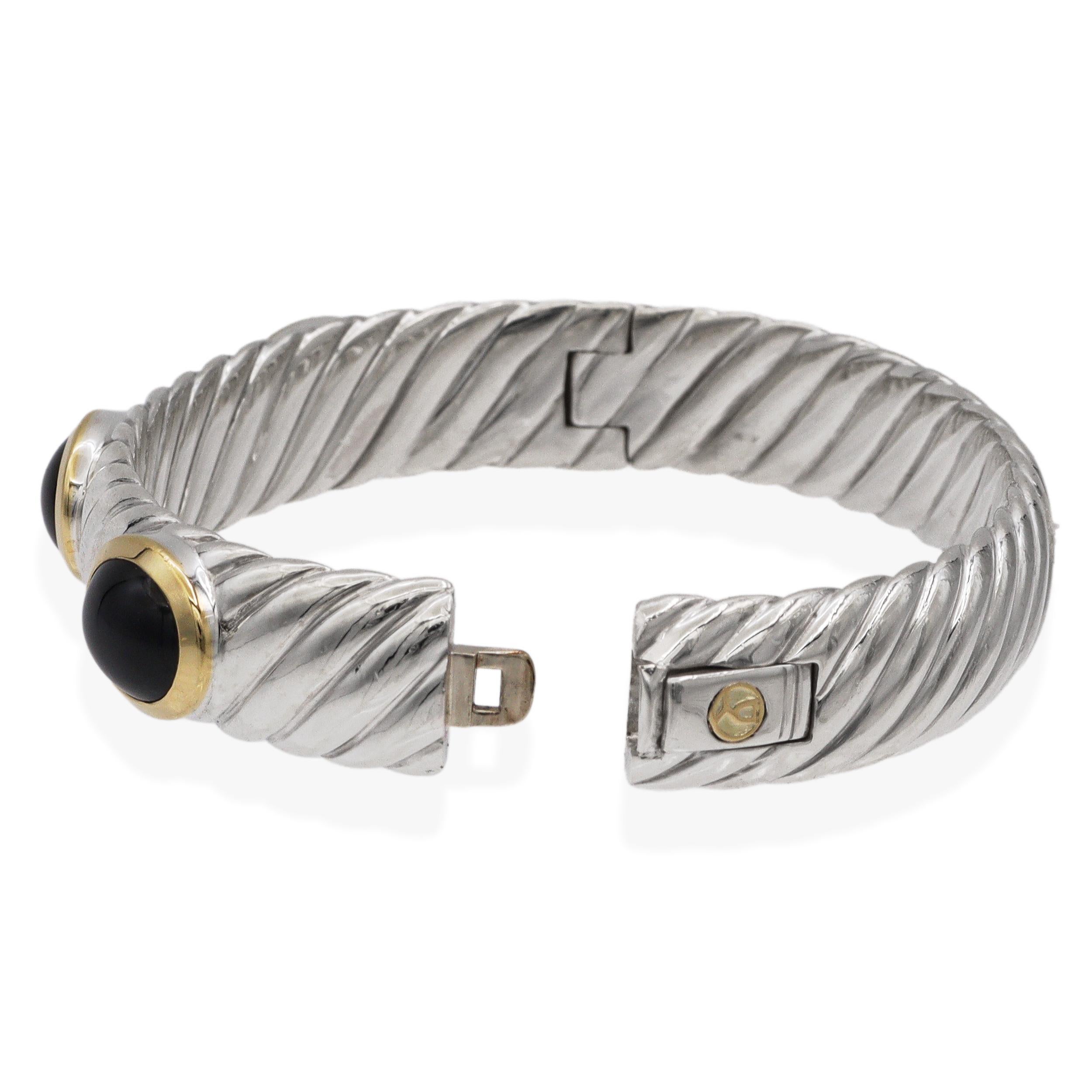 David Yurman Bracciale con cavo in argento sterling e oro giallo 18 carati con onice nero in vendita 2