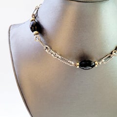 David Yurman Sterling Silver 18k Yellow Gold Black Onyx Necklace