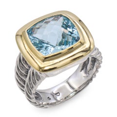 David Yurman Sterling Silber & 18k Gelbgold Blau Topas Kabel Ring