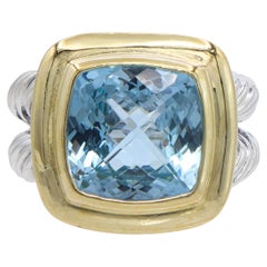 David Yurman Sterling Silber & 18k Gelbgold Blau Topas Kabel Ring