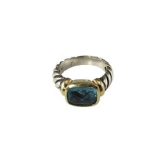 David Yurman Sterling Silver 14K Yellow Gold Blue Topaz Noblesse Ring#22939