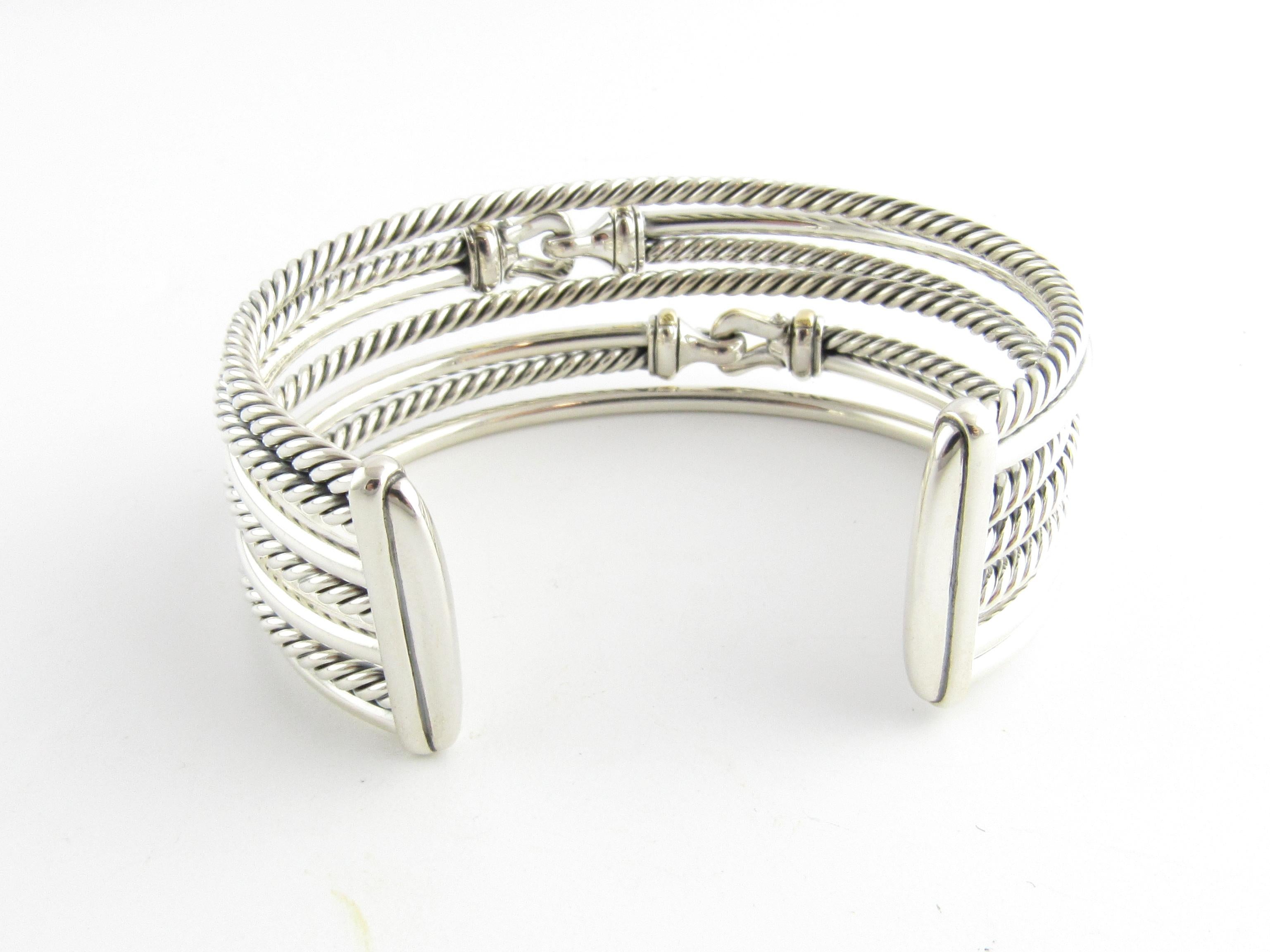 David Yurman Sterling Silver 18 Karat Gold Buckle Crossover Cuff Bracelet Med In Excellent Condition In Washington Depot, CT