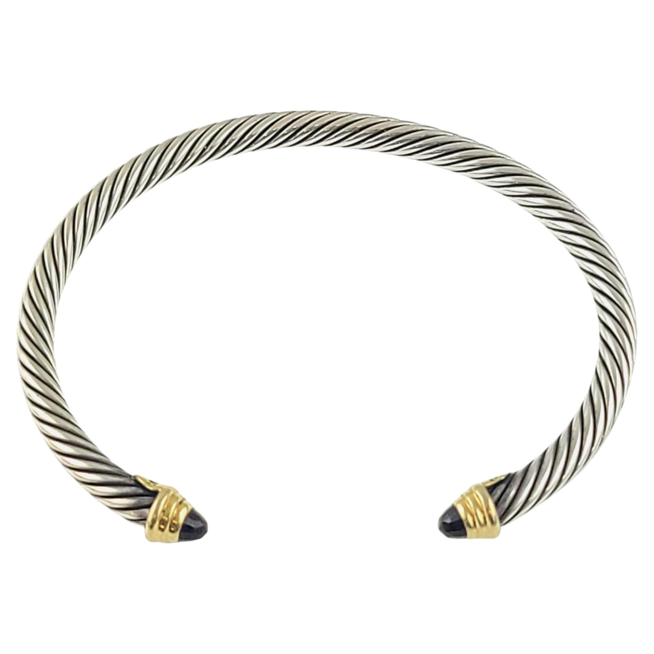 David Yurman Sterling Silver 18K Yellow Gold Cable Classic Garnet Cuff Bracelet