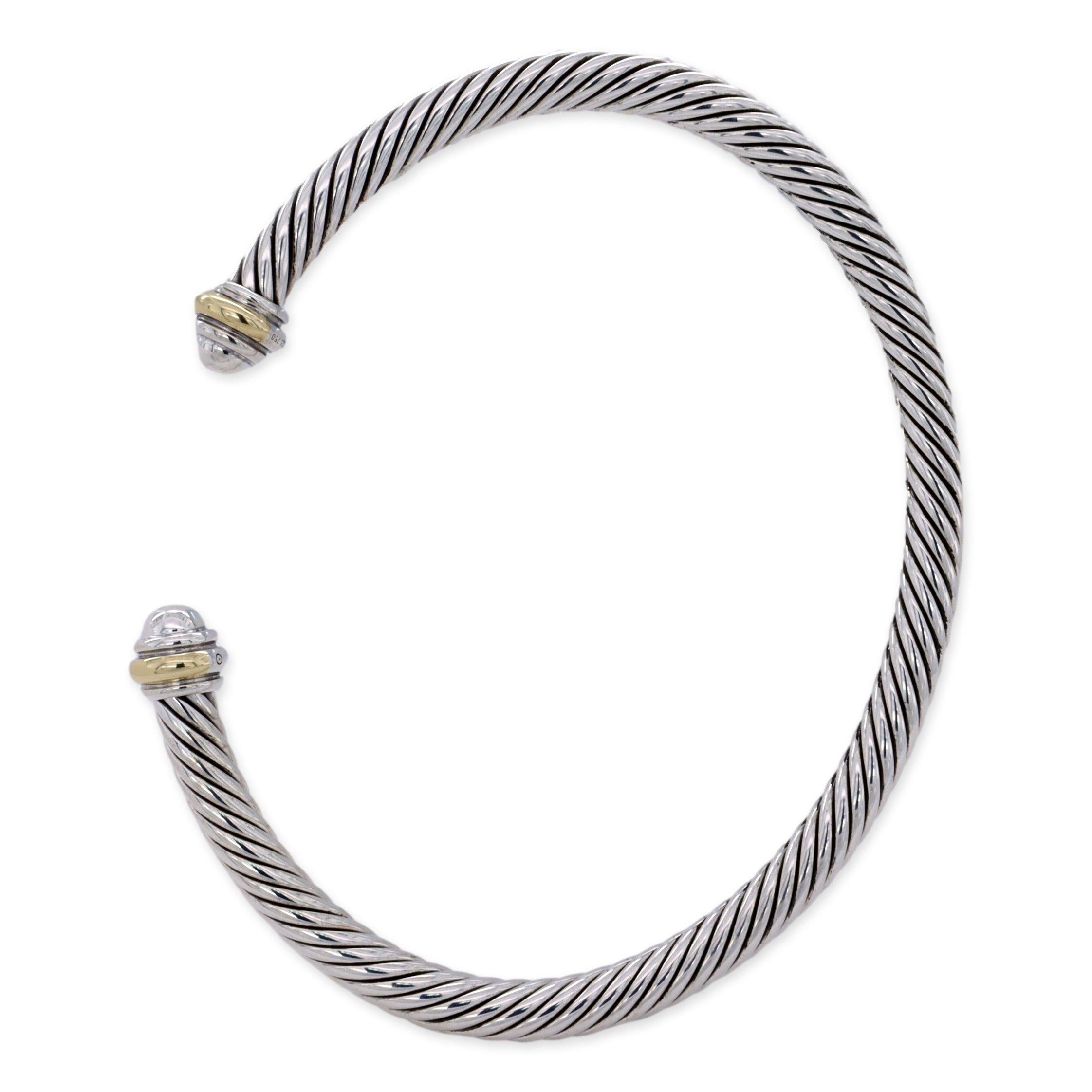 David Yurman Sterling Silver 18K Yellow Gold Cable Classics Bracelet Small In Excellent Condition In New York, NY
