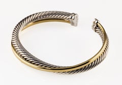 David Yurman Sterling Silver 18k Yellow Gold Cable Crossover Cuff Bracelet