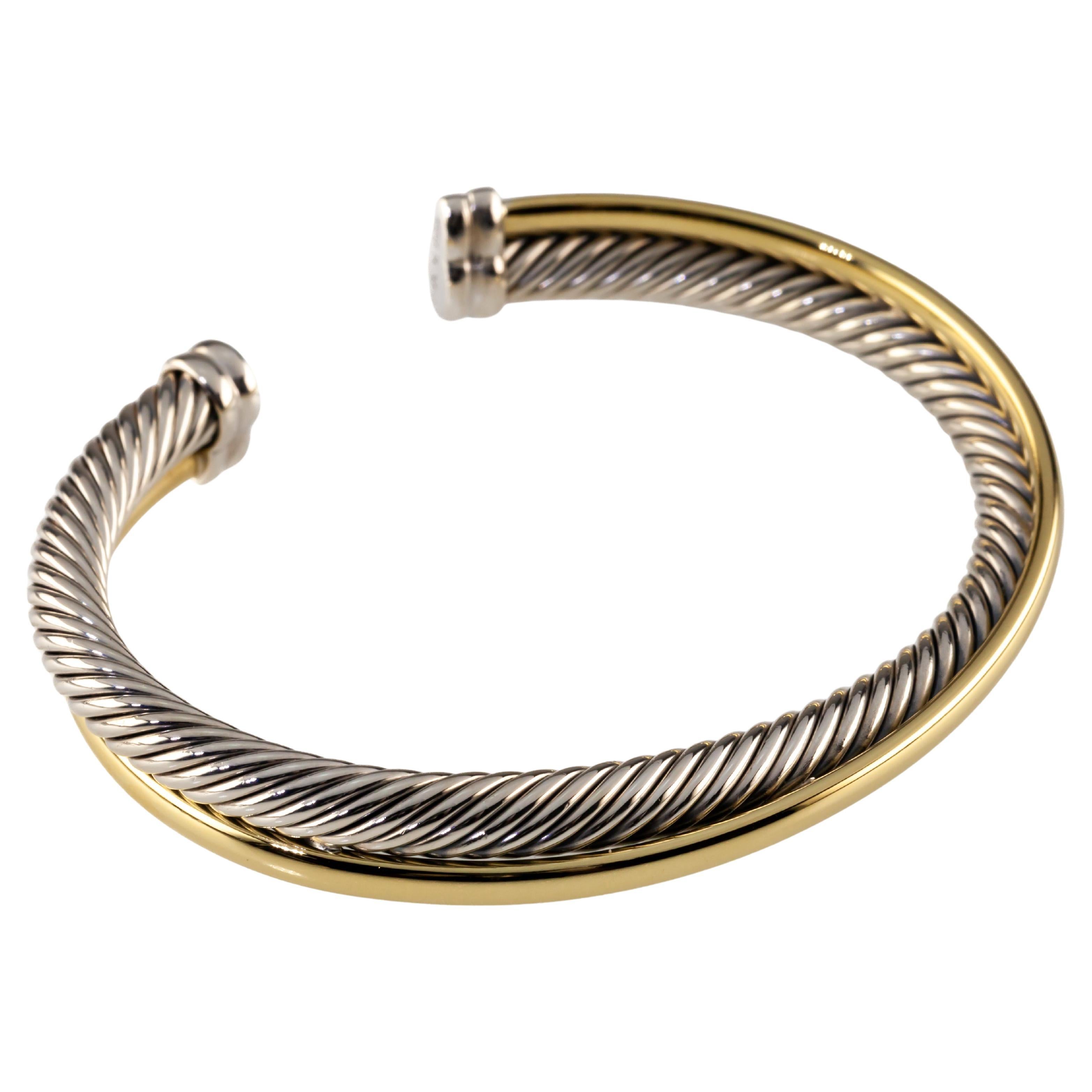 David Yurman Sterling Silver 18k Yellow Gold Cable Crossover Cuff Bracelet