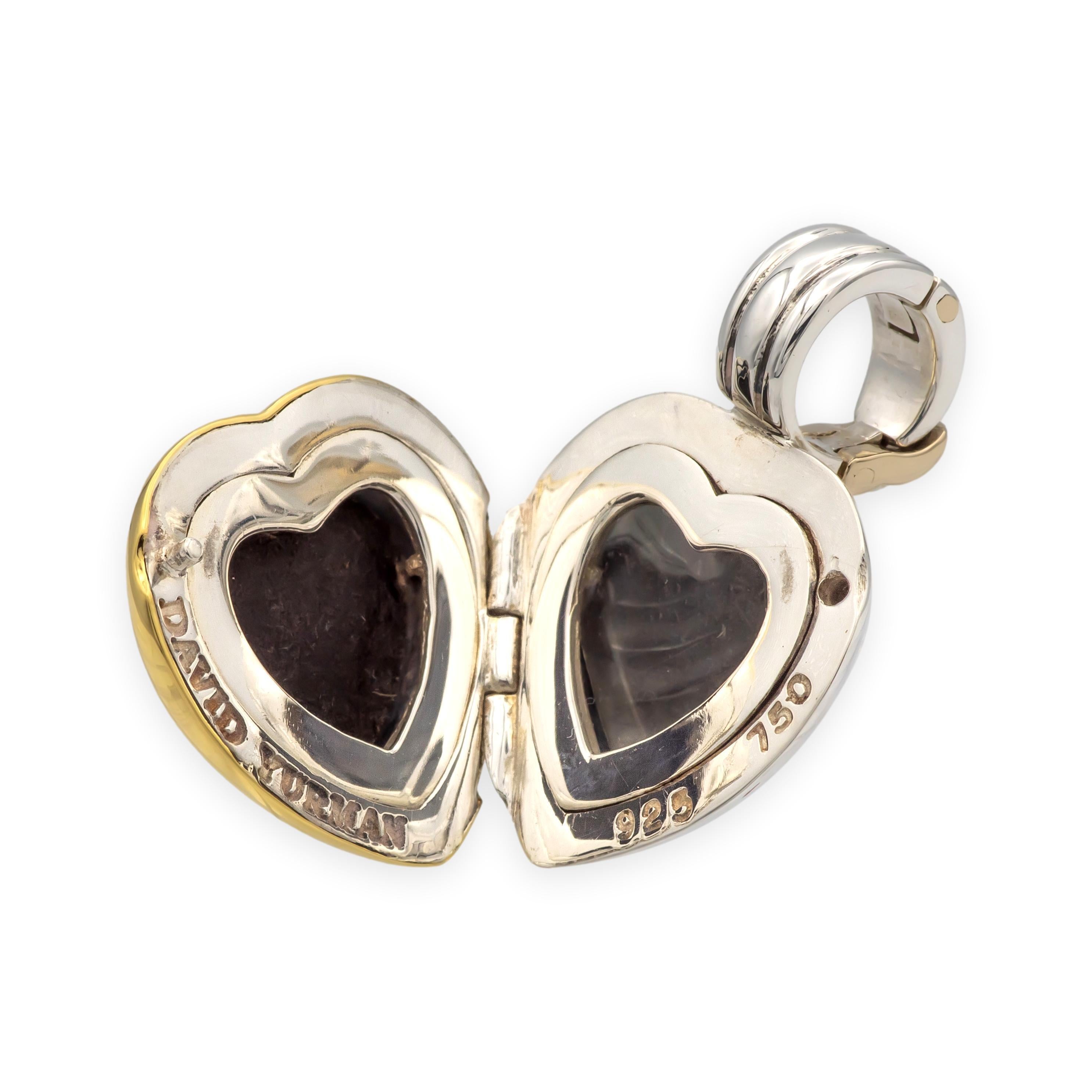 David Yurman Sterling Silber 18K Gelbgold Kabel Herz Medaillon Anhänger 22mm (Zeitgenössisch) im Angebot