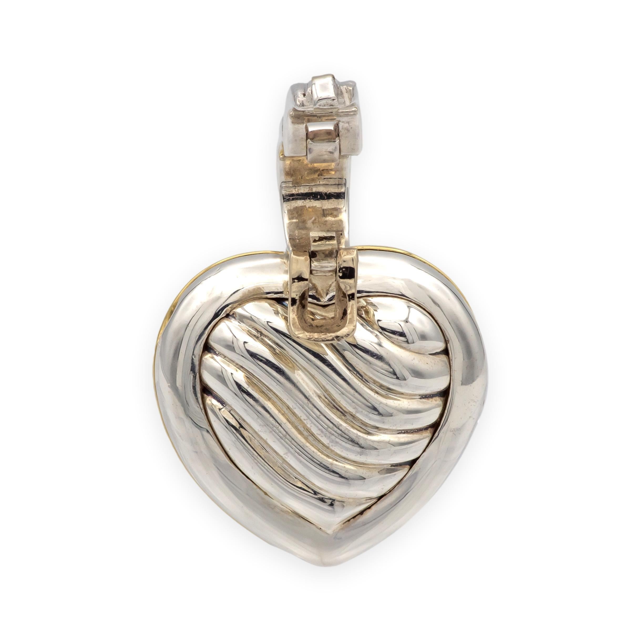 David Yurman Sterling Silber 18K Gelbgold Kabel Herz Medaillon Anhänger 22mm Damen im Angebot