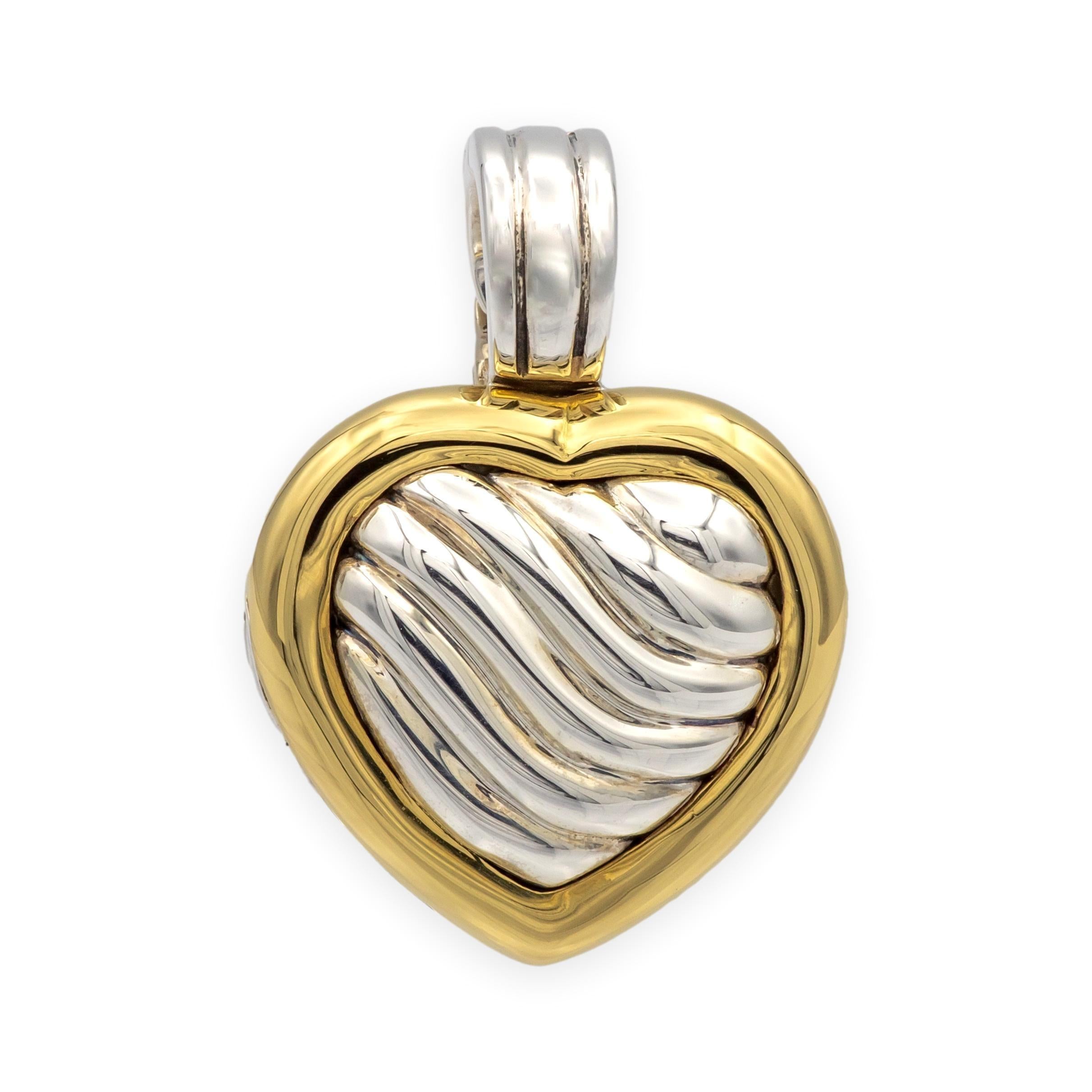 David Yurman Sterling Silber 18K Gelbgold Kabel Herz Medaillon Anhänger 22mm im Angebot 1