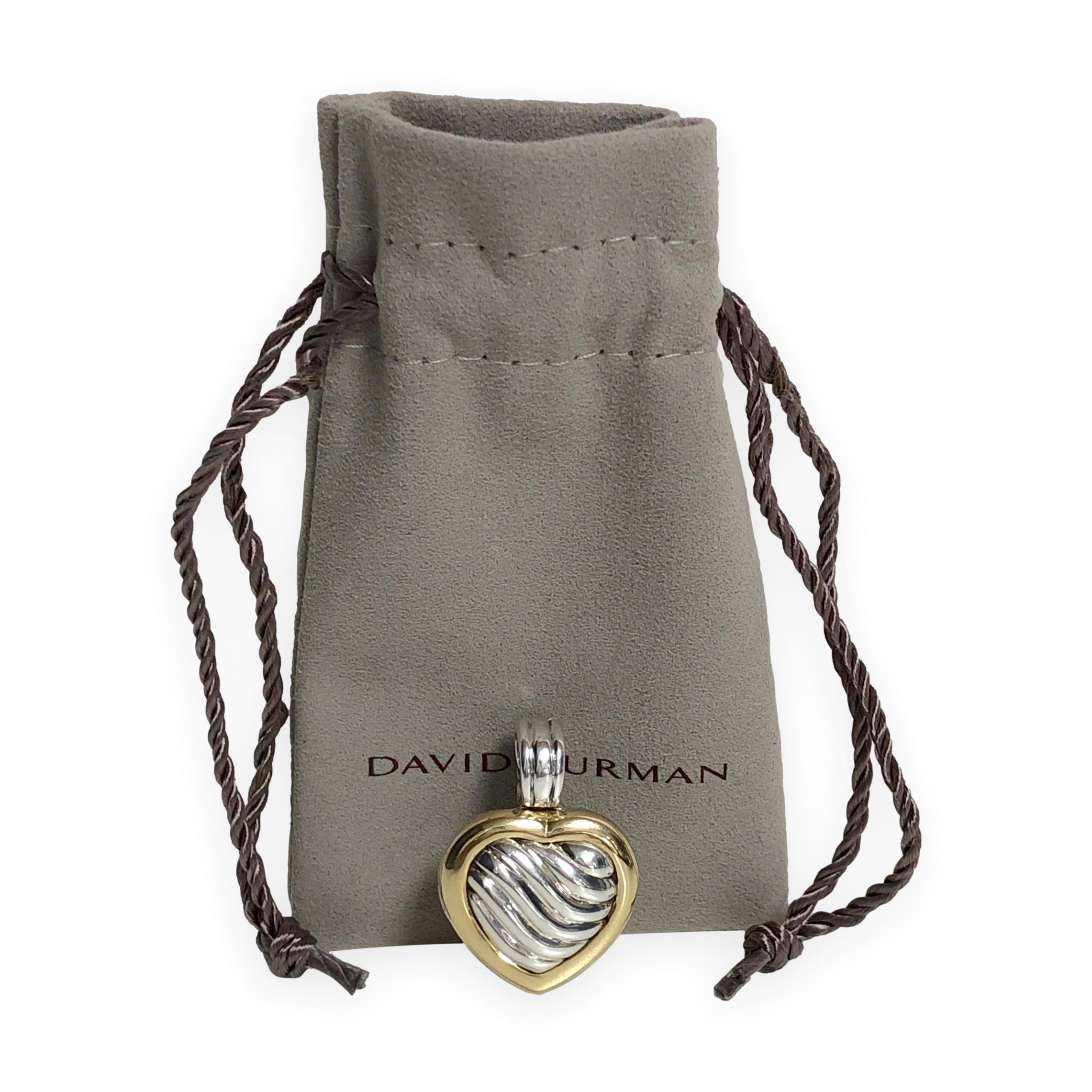 David Yurman Sterling Silber 18K Gelbgold Kabel Herz Medaillon Anhänger 22mm im Angebot 3