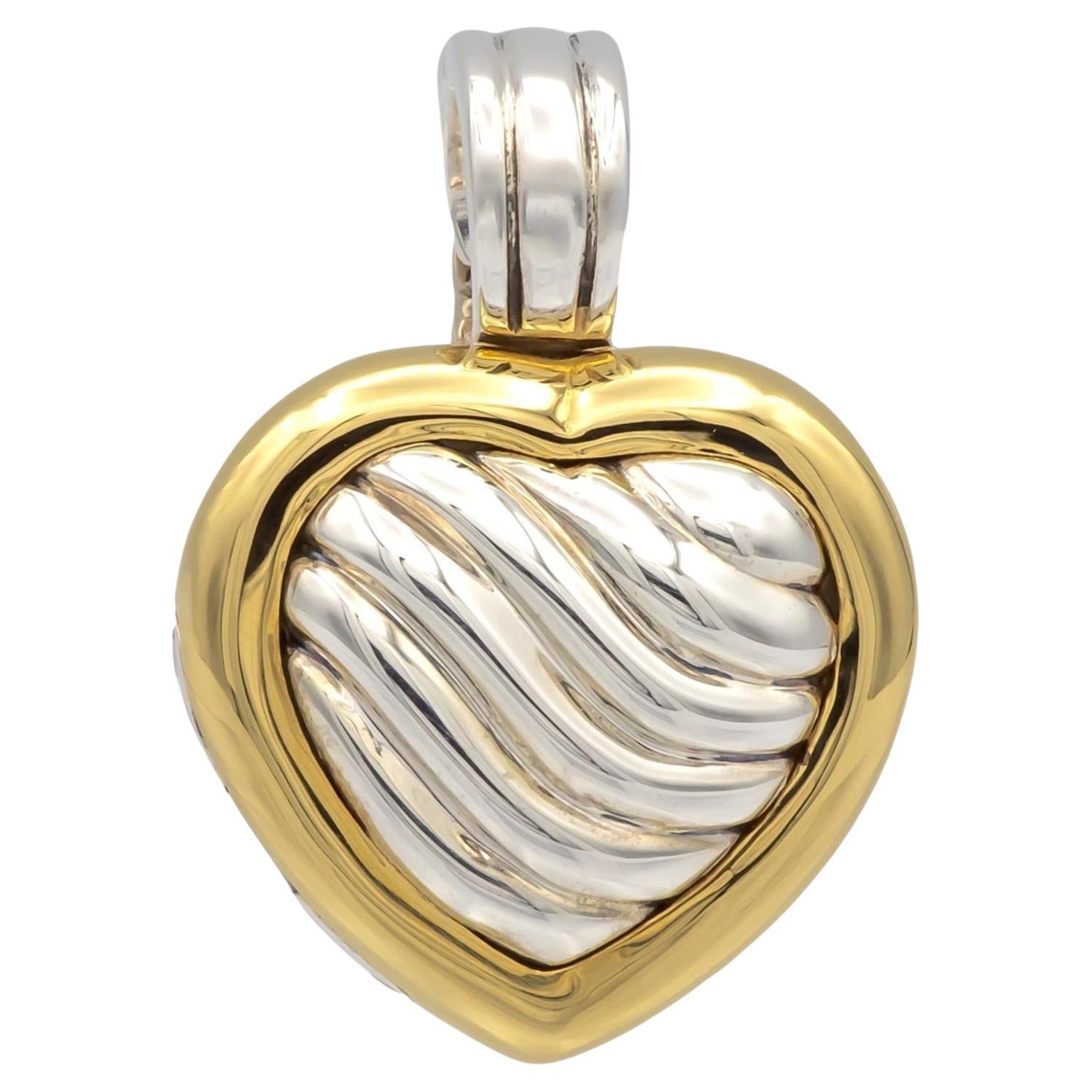 David Yurman Sterling Silver 18K Yellow Gold Cable Heart Locket Pendant 22mm