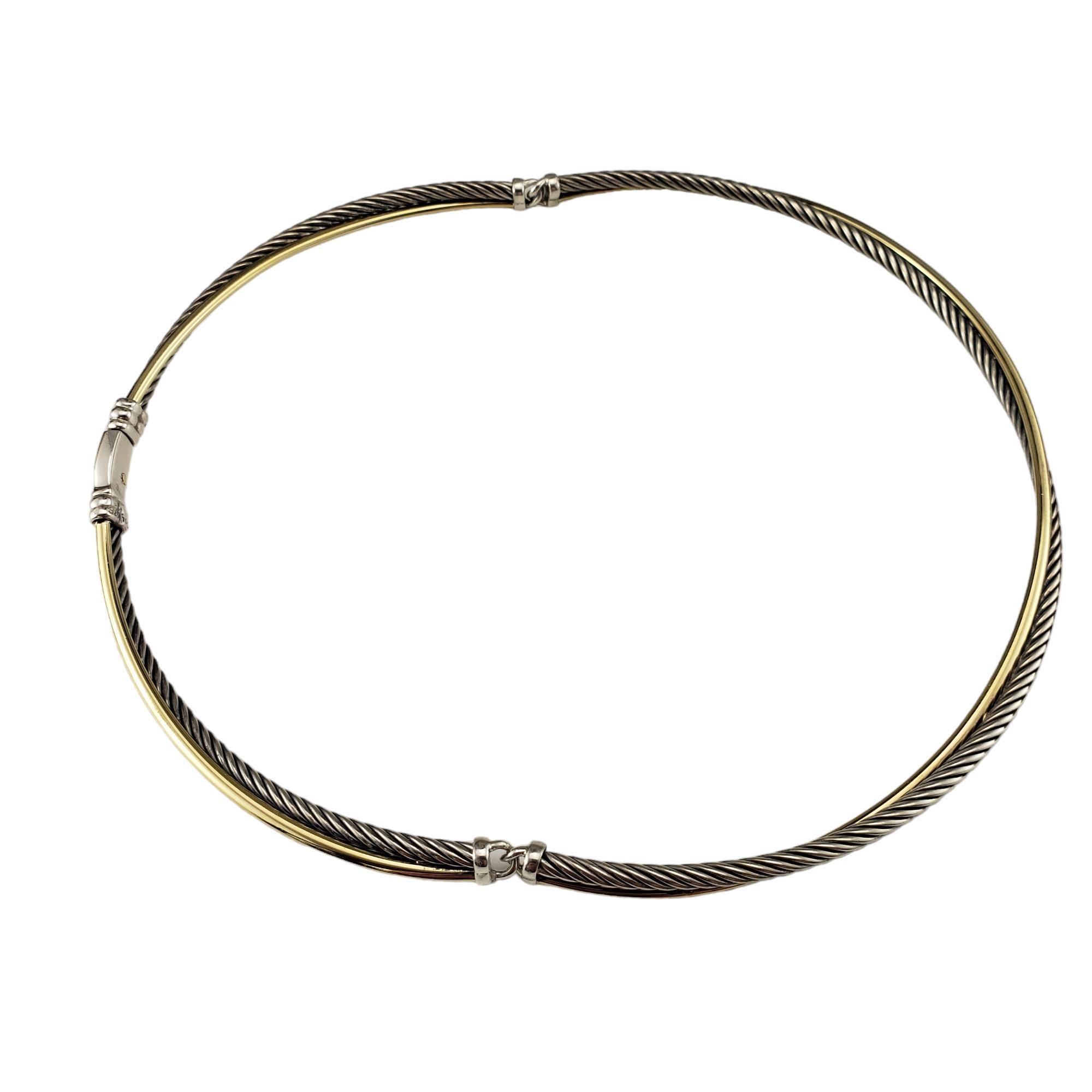 David Yurman Sterling Silver and 18K Yellow Gold Choker Necklace-

This elegant choker necklace by David Yurman is crafted in meticulously detailed sterling silver and 18K yellow gold.  Width: 4.6 mm.

Size: 16 inches

Hallmark: 925  750 