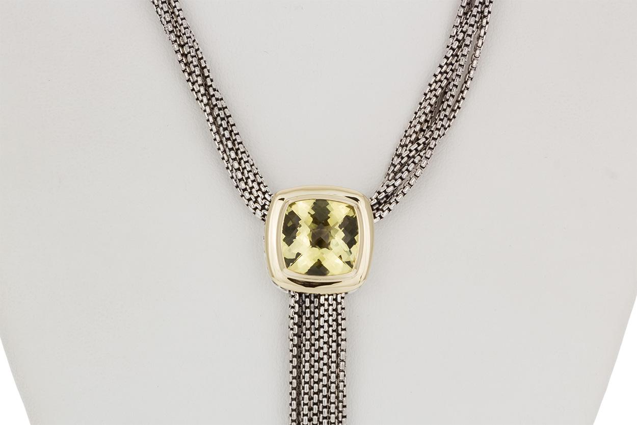 Cushion Cut David Yurman Sterling Silver 18 Karat Yellow Gold Citrine Albion Tassel Necklace