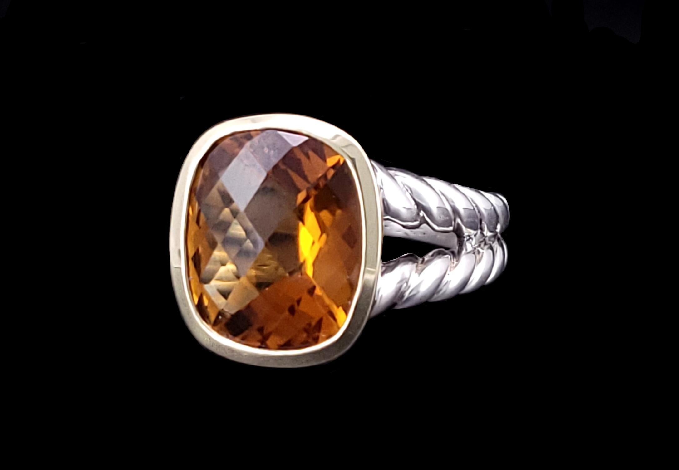 Oval Cut David Yurman  Sterling Silver 18K Yellow Gold Citrine Noblesse Ring For Sale