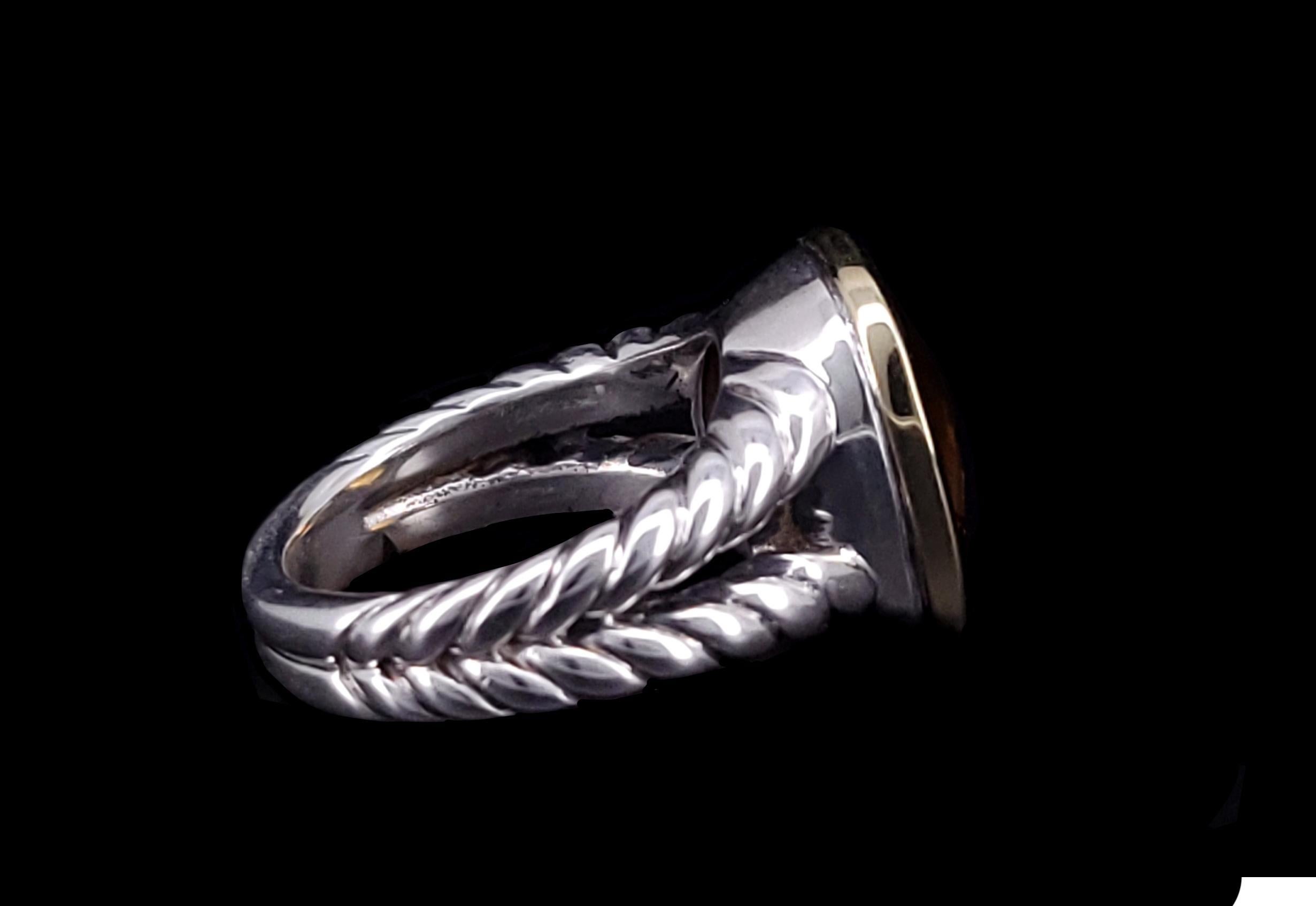 David Yurman  Sterling Silver 18K Yellow Gold Citrine Noblesse Ring In New Condition For Sale In New York, NY