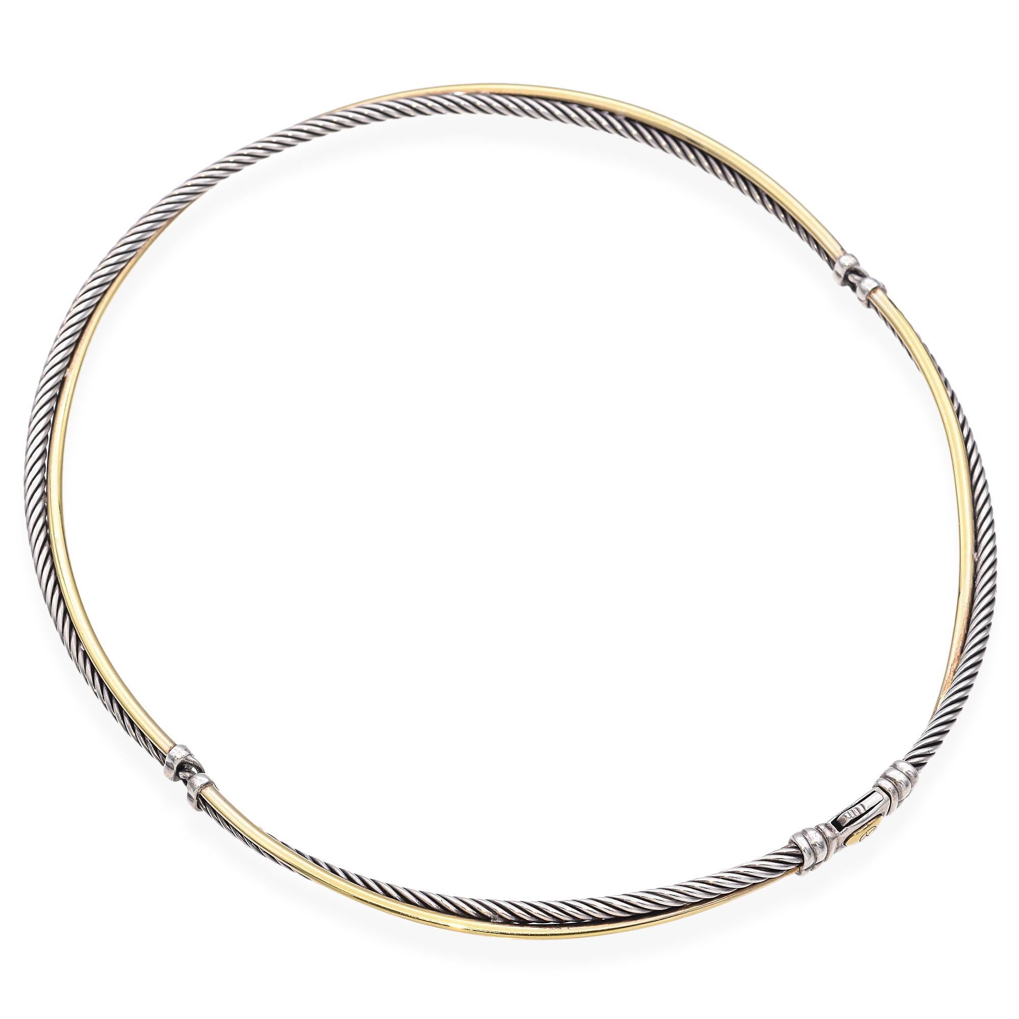 David Yurman Sterling Silver 18K Yellow Gold Crossover Cable Choker Necklace 16