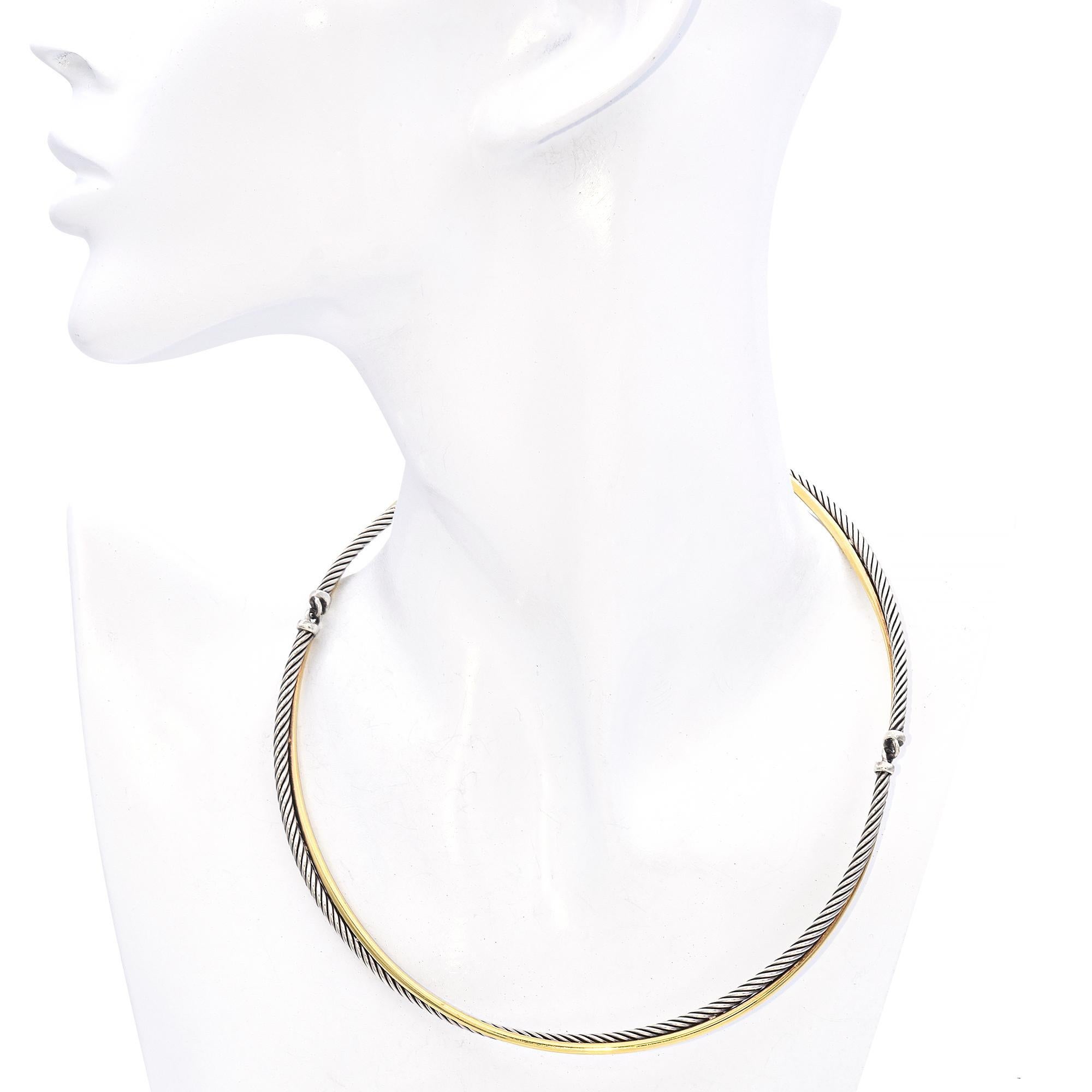 David Yurman Sterling Silver 18K Yellow Gold Crossover Cable Choker Necklace 16