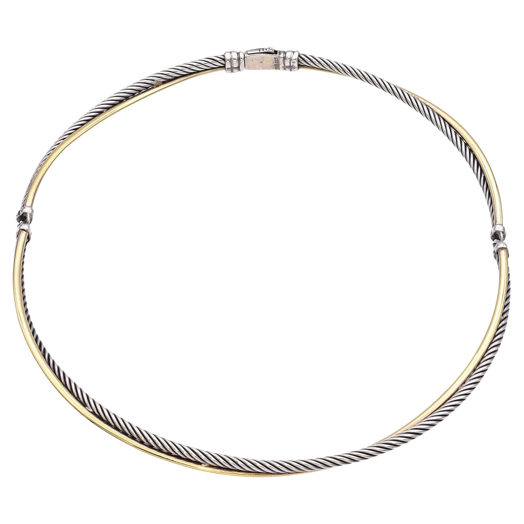 David Yurman Sterling Silver 18K Yellow Gold Crossover Cable Choker Necklace 16"